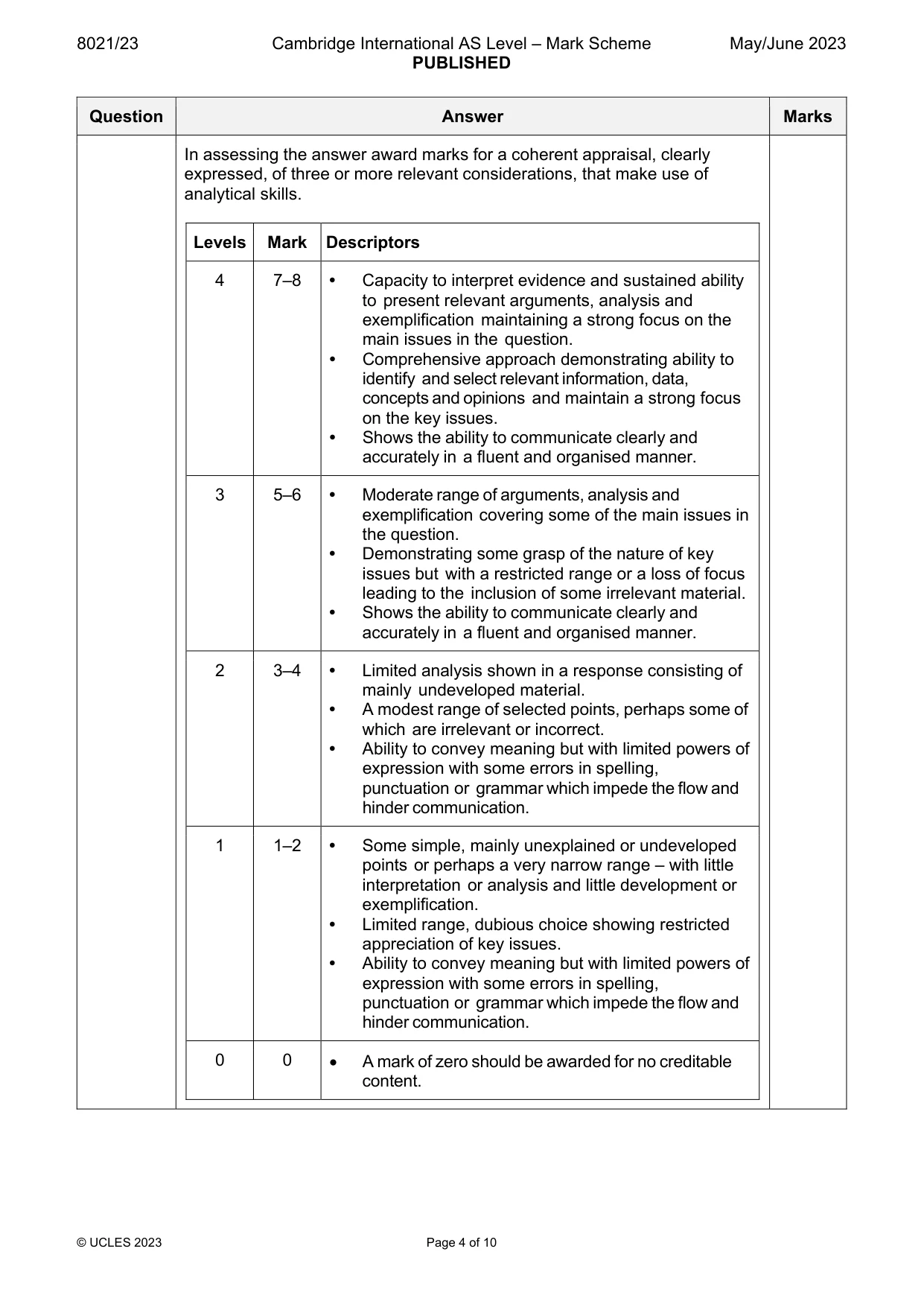 Mark scheme, page 4 of 10