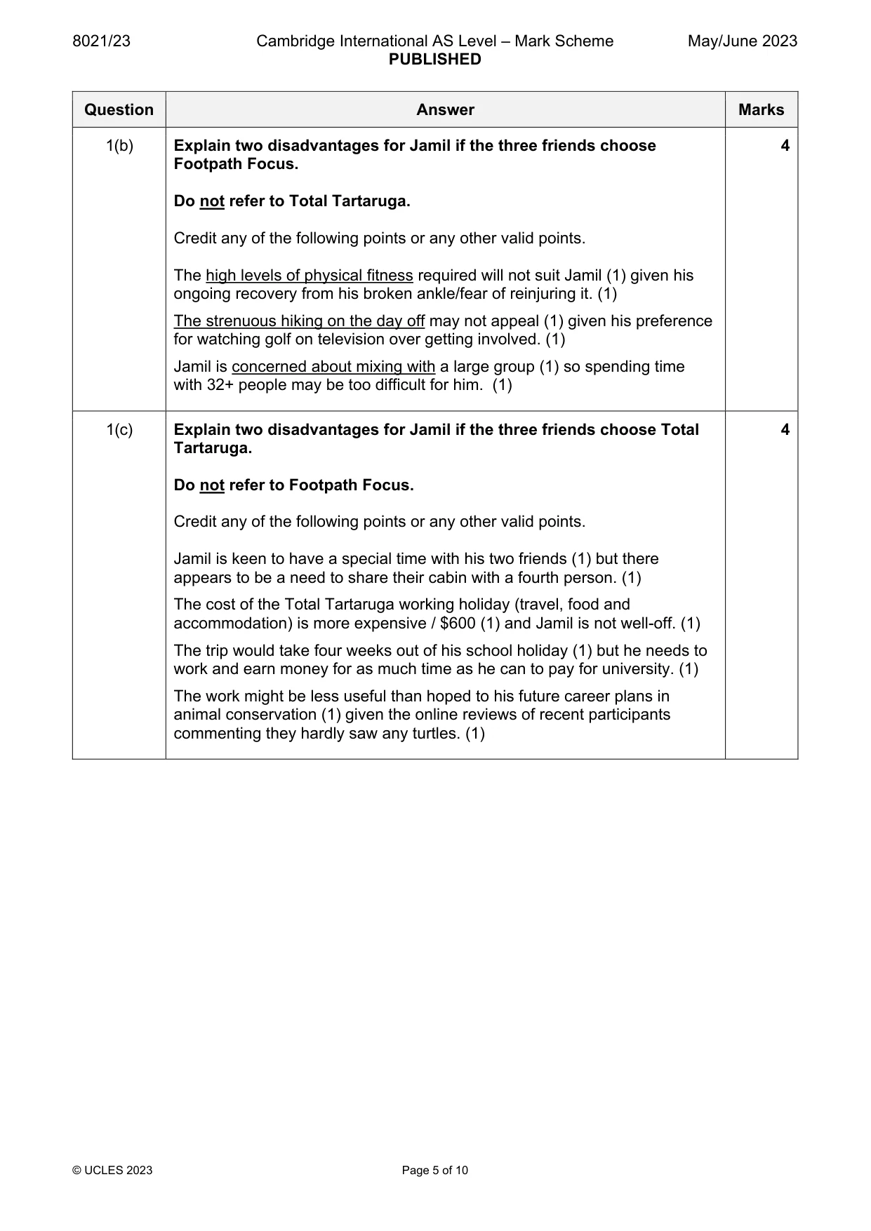 Mark scheme, page 5 of 10