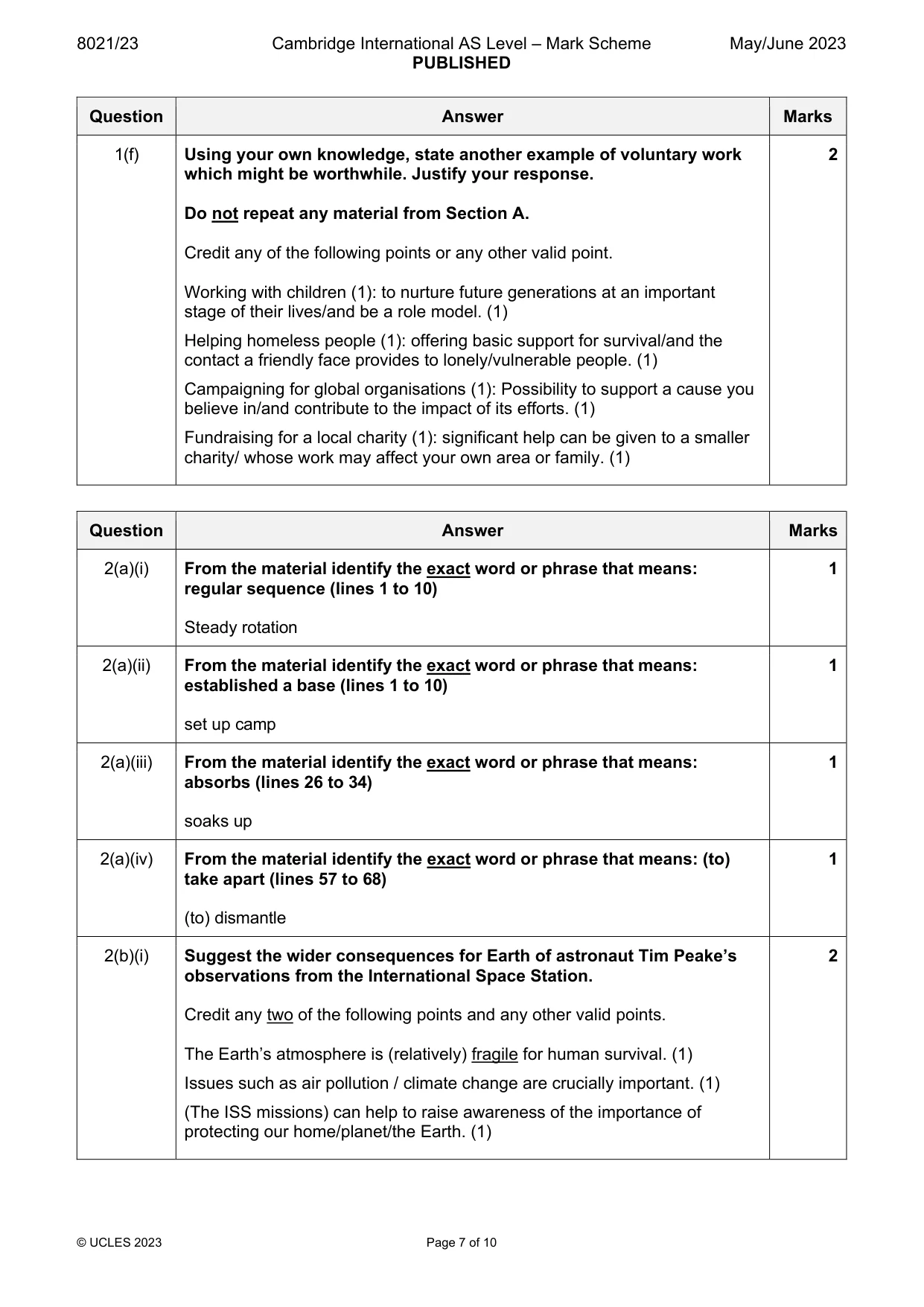 Mark scheme, page 7 of 10