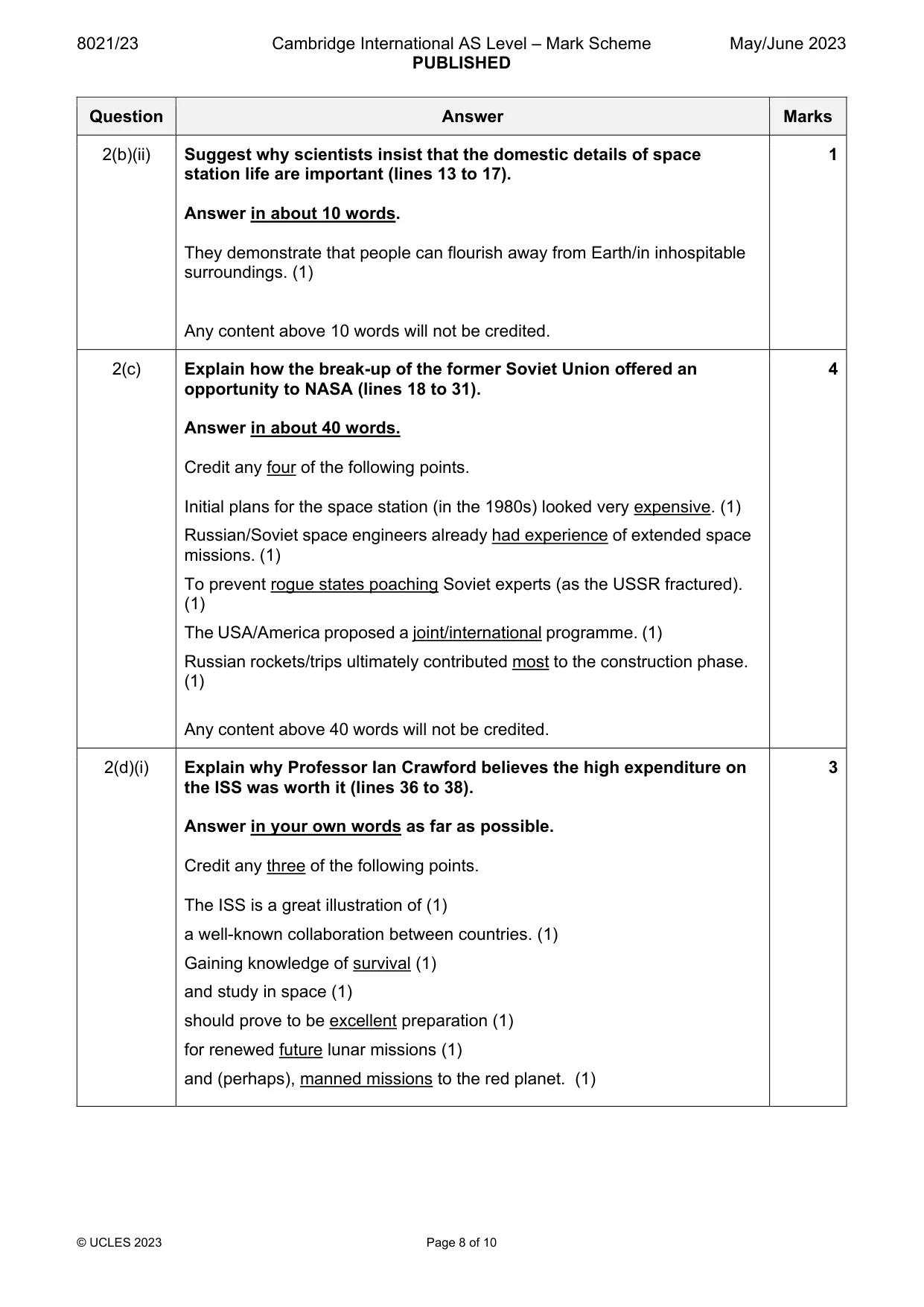 Mark scheme, page 8 of 10