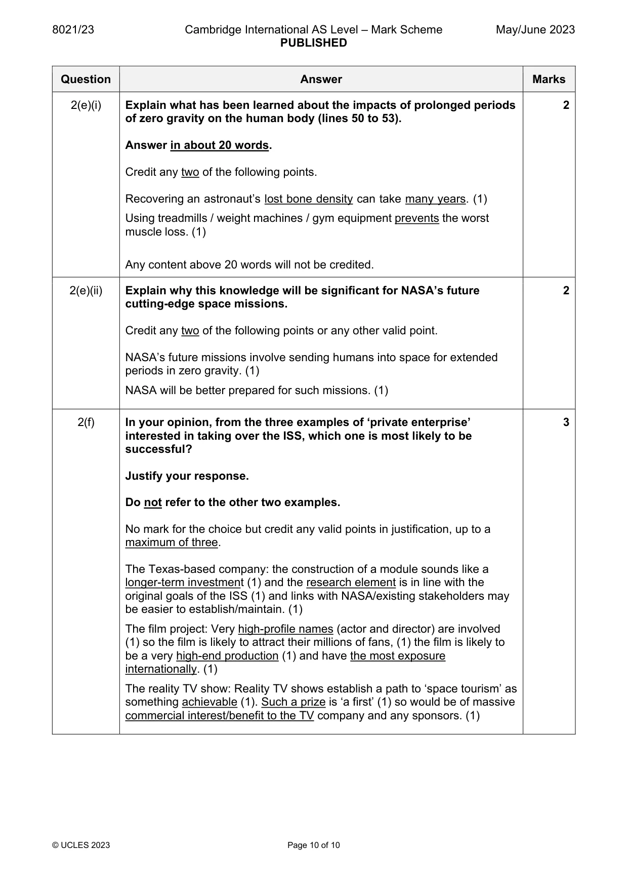 Mark scheme, page 10 of 10