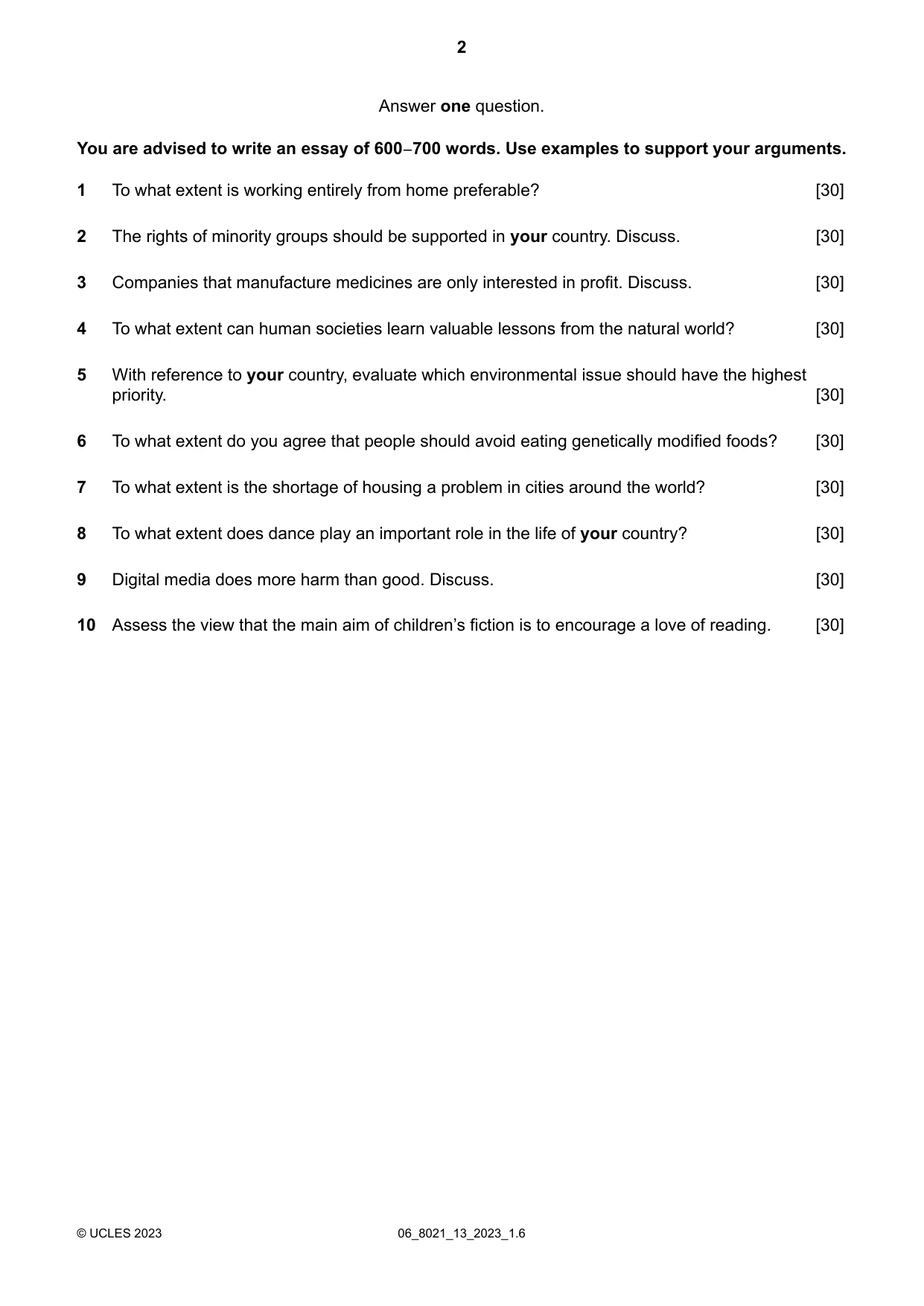 Cambridge A Level English General Paper 8021 2023 May/June Paper 1 · Variant 3 question paper, page 2 of 4