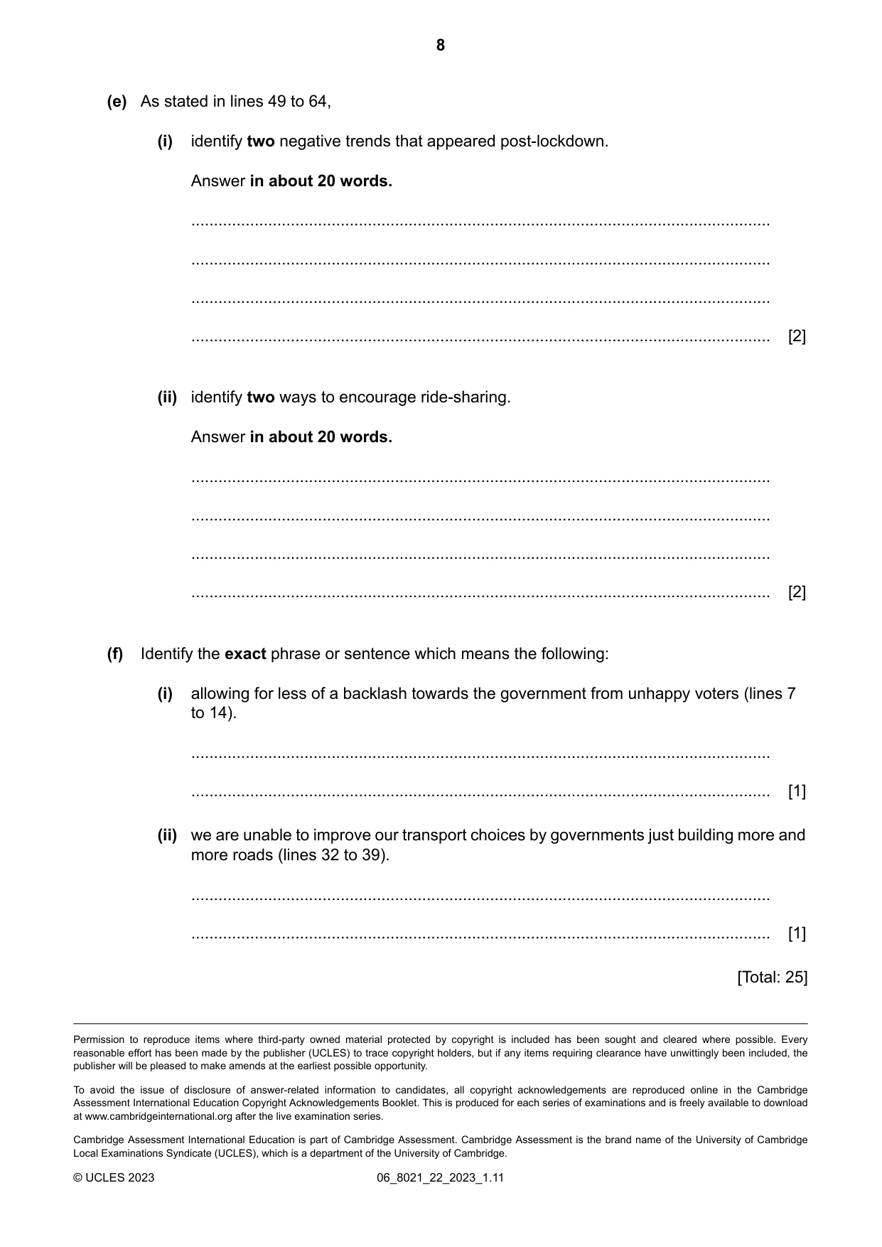 Cambridge A Level English General Paper 8021 2023 May/June Paper 2 · Variant 2 question paper, page 8 of 8