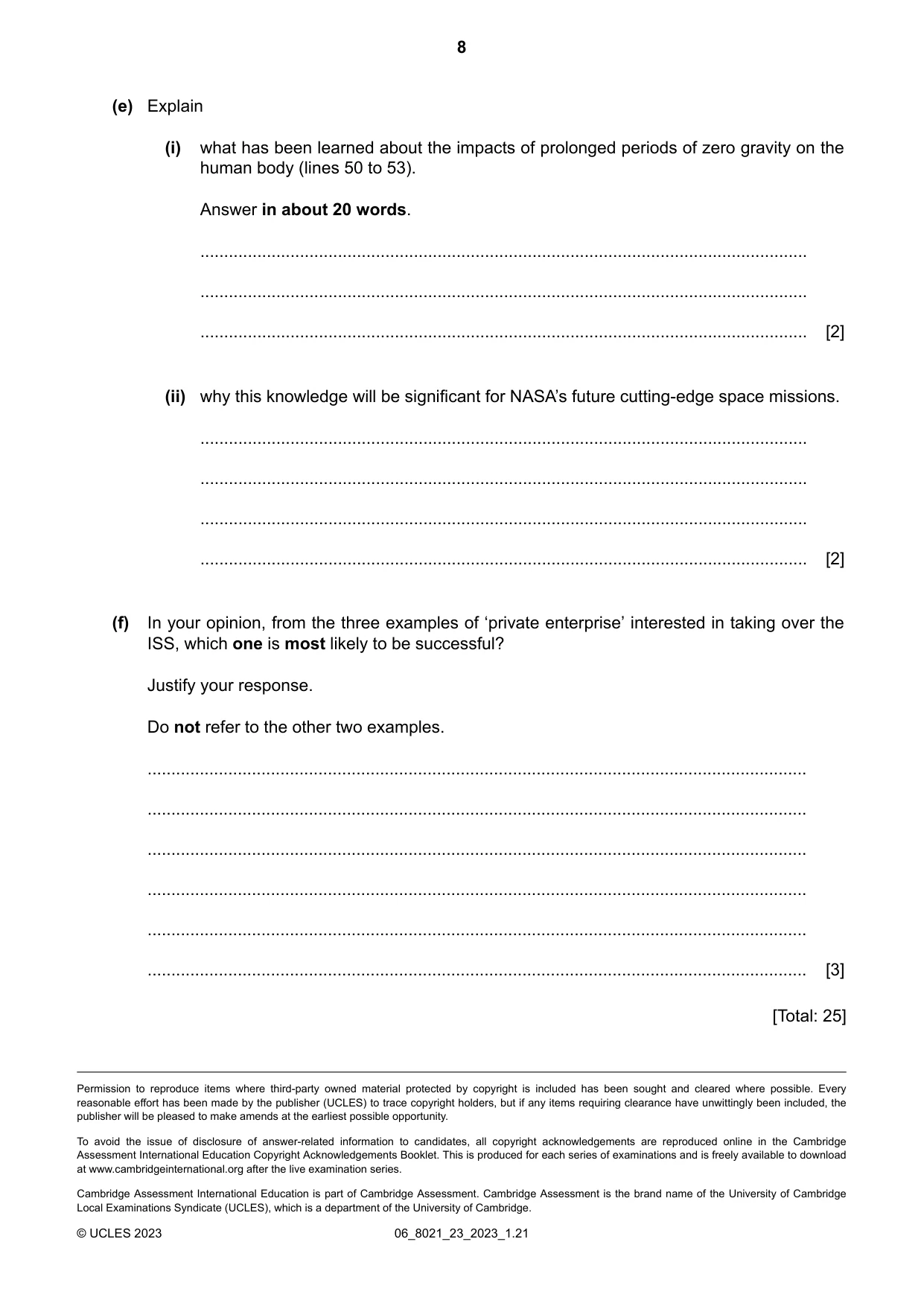 Cambridge A Level English General Paper 8021 2023 May/June Paper 2 · Variant 3 question paper, page 8 of 8