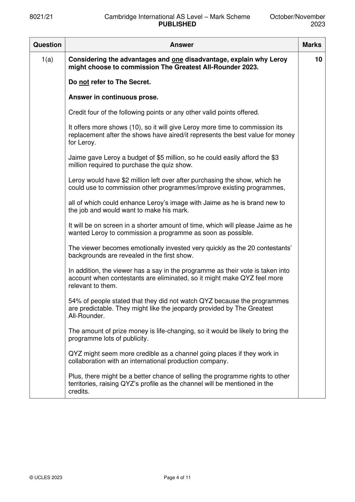 Mark scheme, page 4 of 11