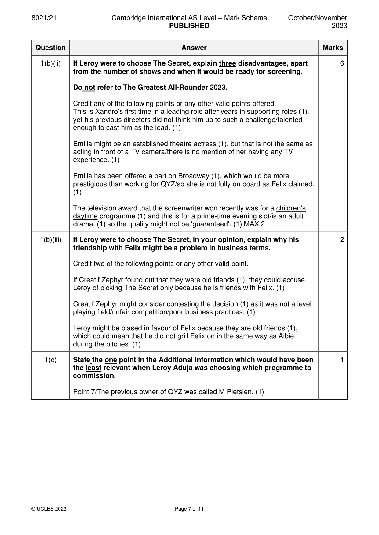 Mark scheme, page 7 of 11