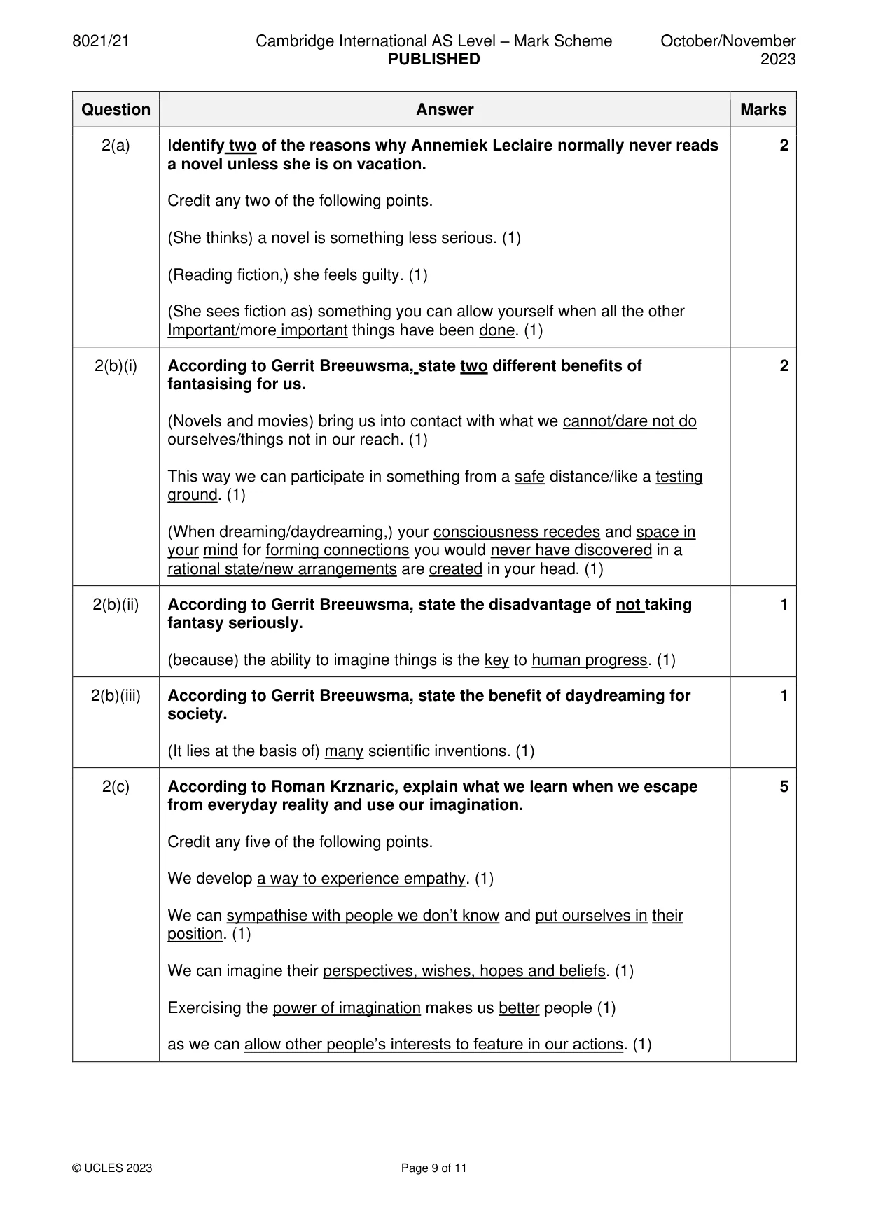 Mark scheme, page 9 of 11
