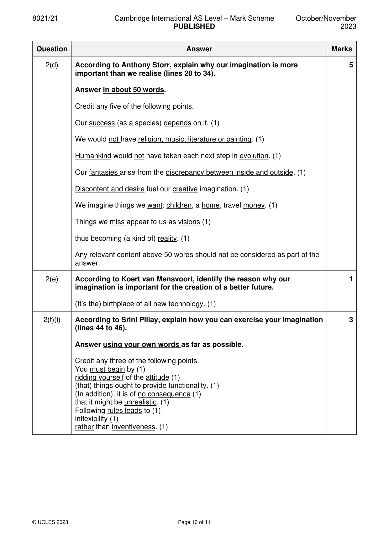 Mark scheme, page 10 of 11