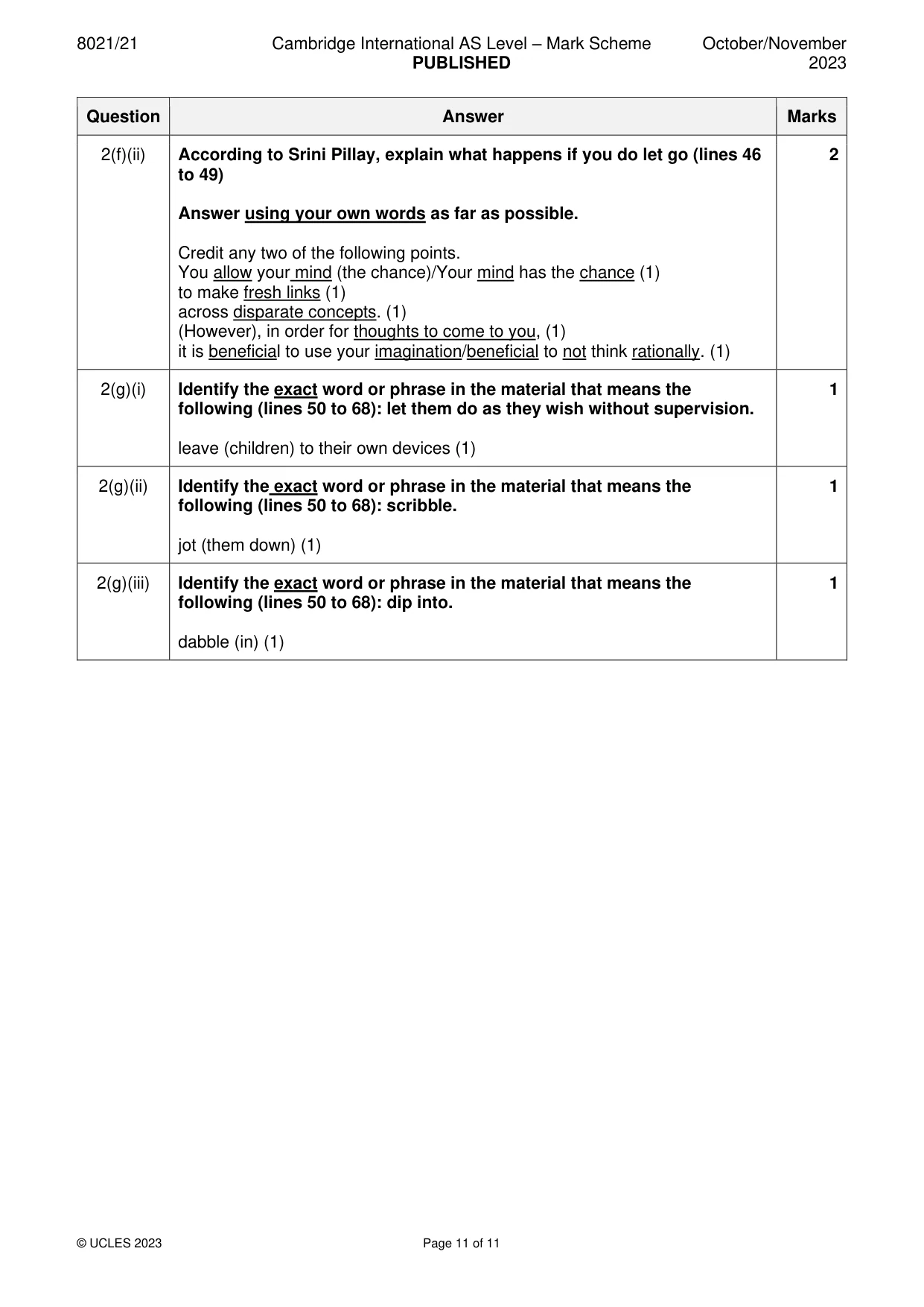 Mark scheme, page 11 of 11