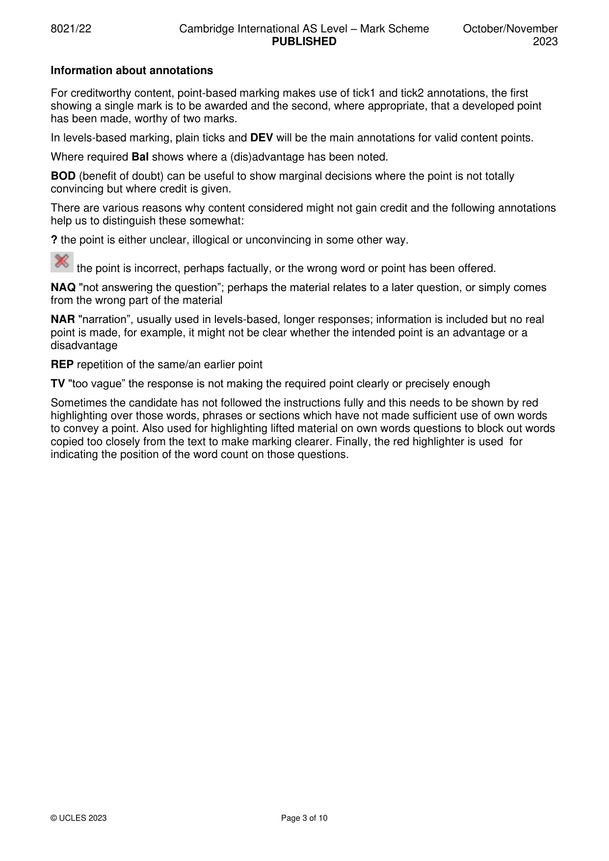 Mark scheme, page 3 of 10