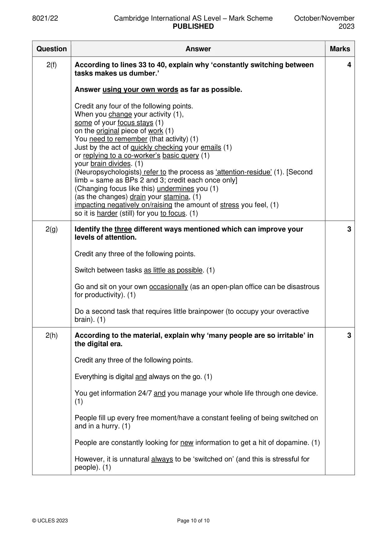 Mark scheme, page 10 of 10