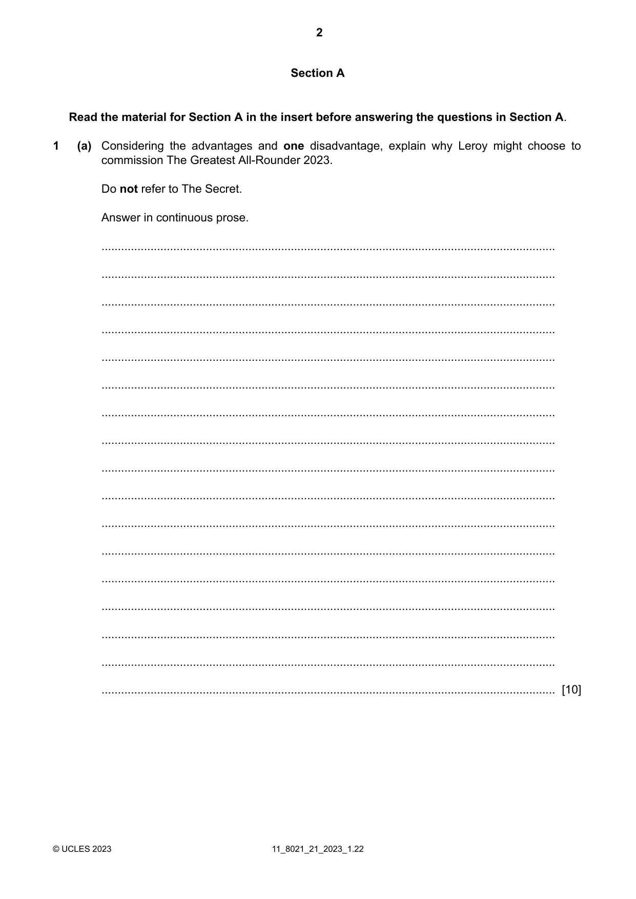 Cambridge A Level English General Paper 8021 2023 Oct/Nov Paper 2 · Variant 1 question paper, page 2 of 8