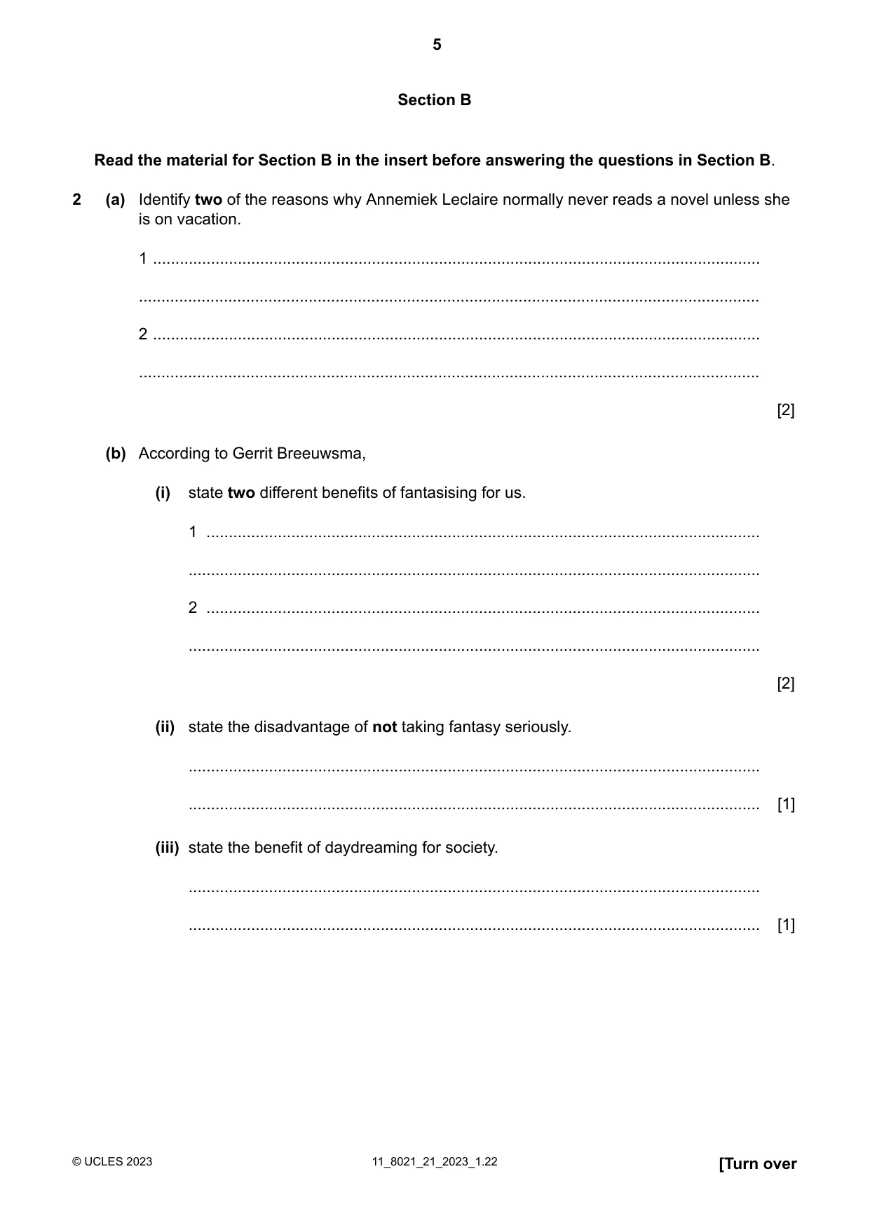 Cambridge A Level English General Paper 8021 2023 Oct/Nov Paper 2 · Variant 1 question paper, page 5 of 8