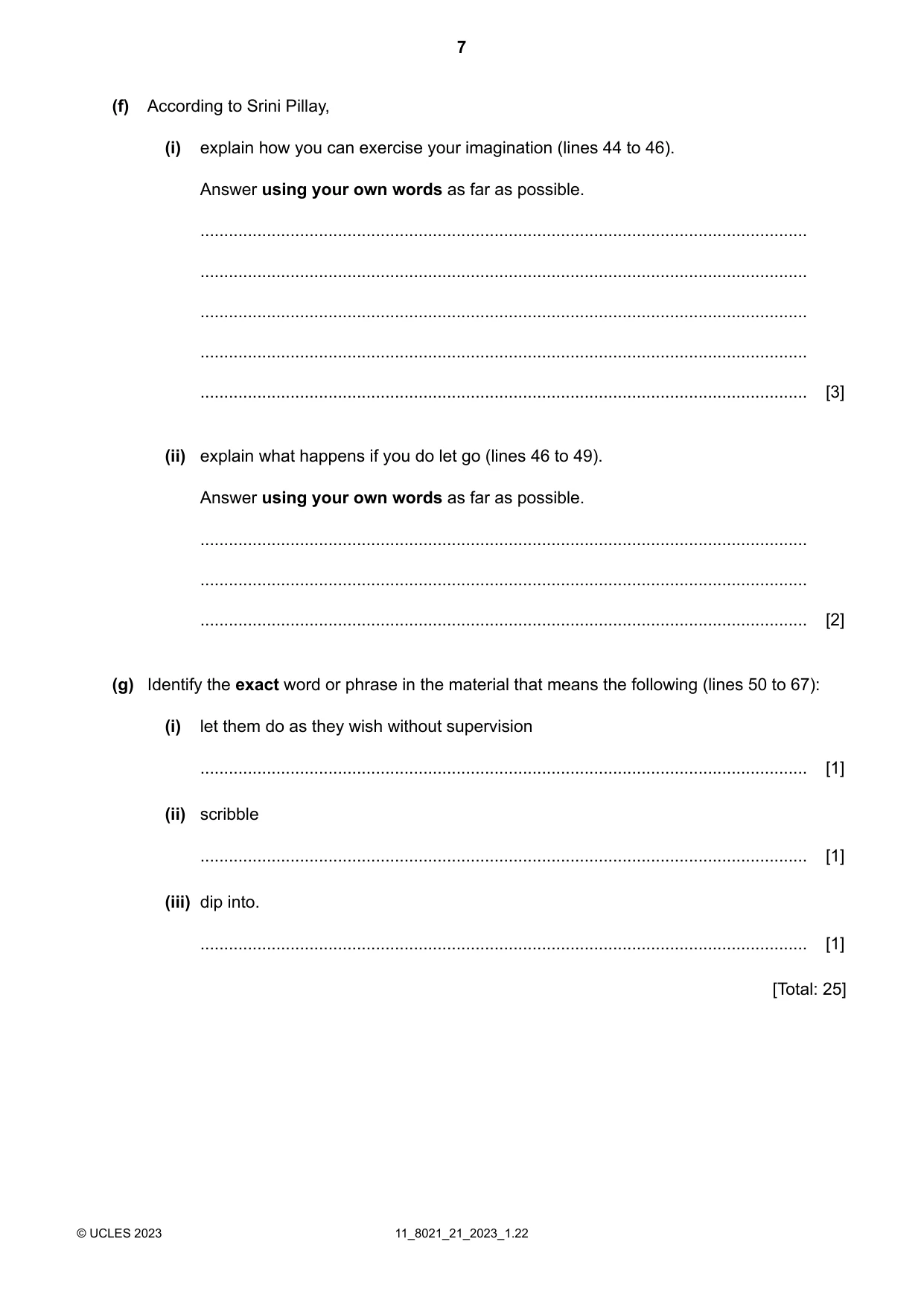 Cambridge A Level English General Paper 8021 2023 Oct/Nov Paper 2 · Variant 1 question paper, page 7 of 8