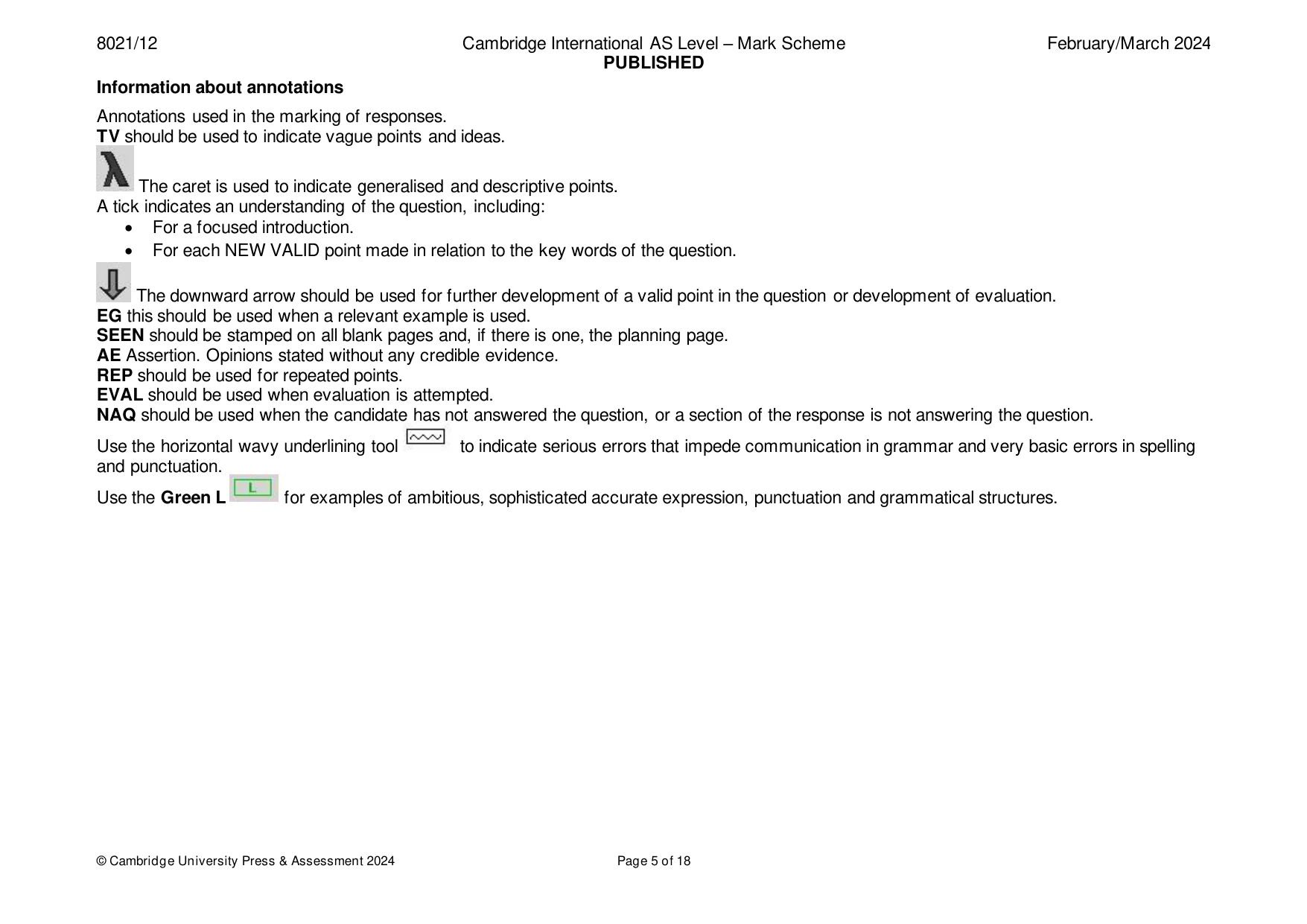Mark scheme, page 5 of 18