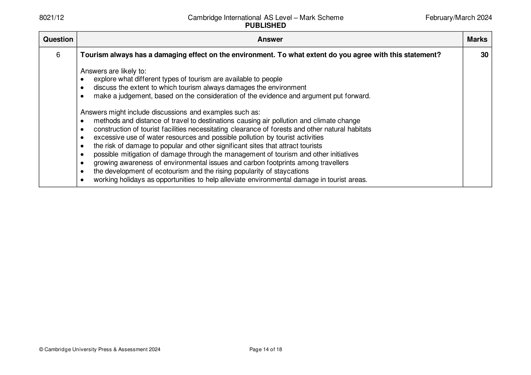 Mark scheme, page 14 of 18