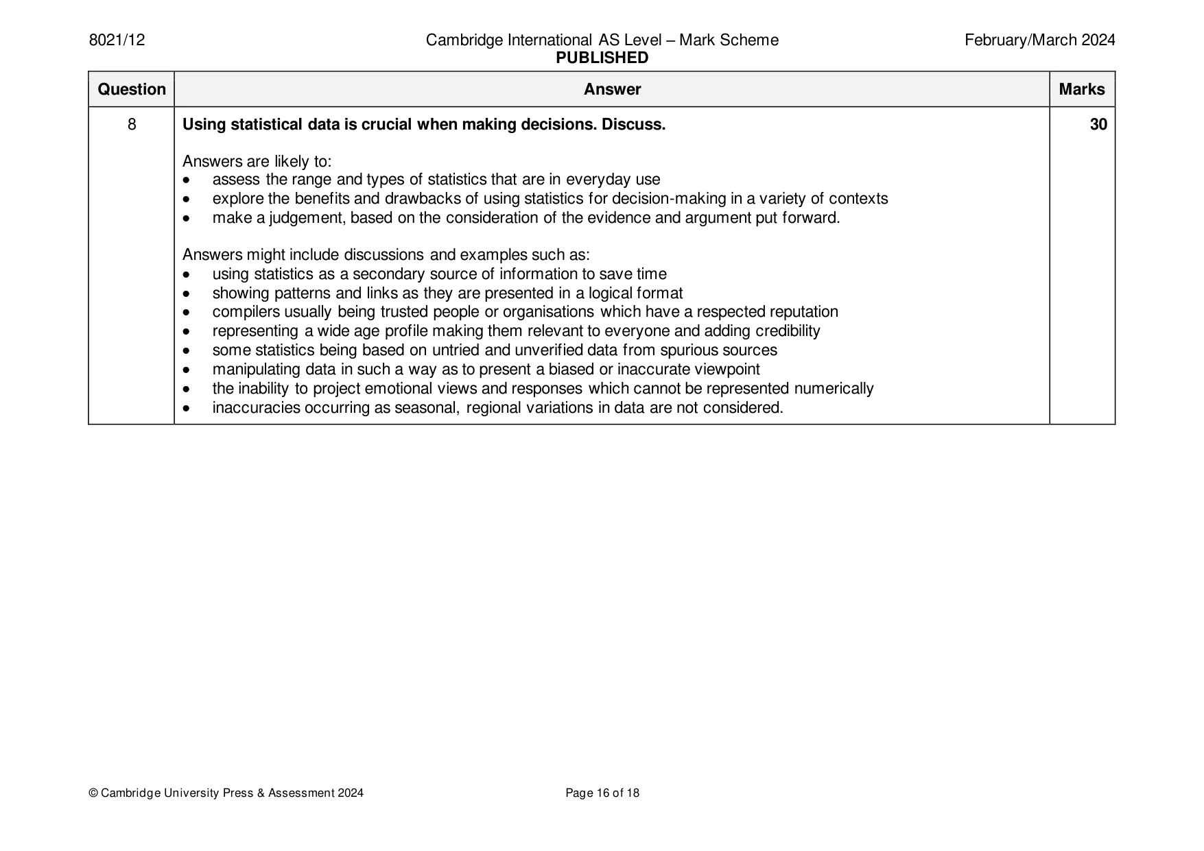 Mark scheme, page 16 of 18