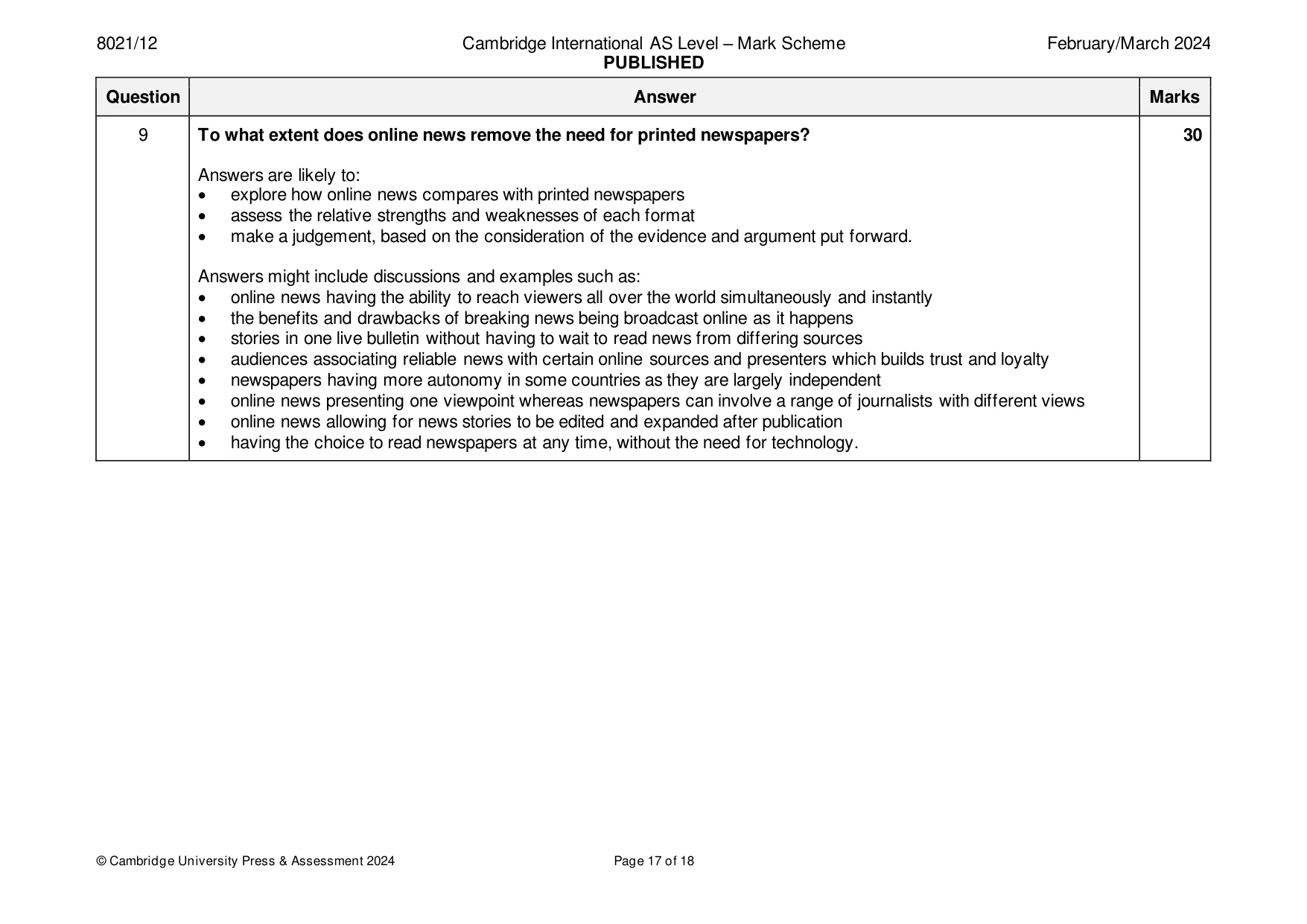 Mark scheme, page 17 of 18