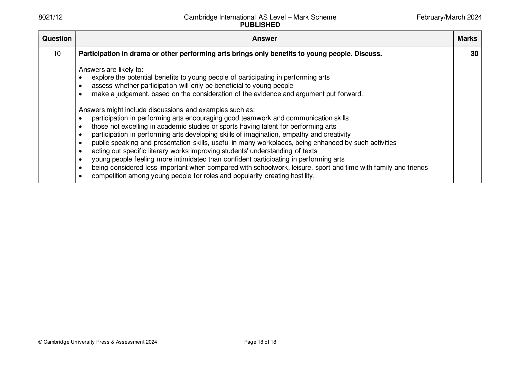 Mark scheme, page 18 of 18