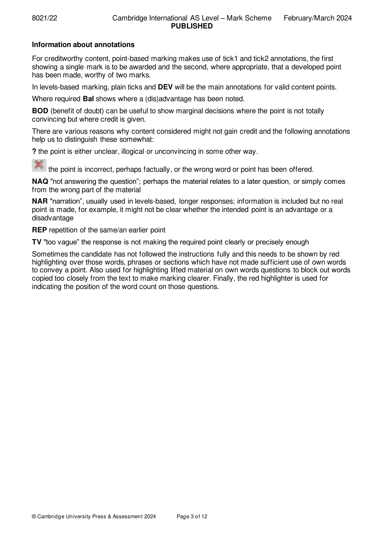 Mark scheme, page 3 of 12