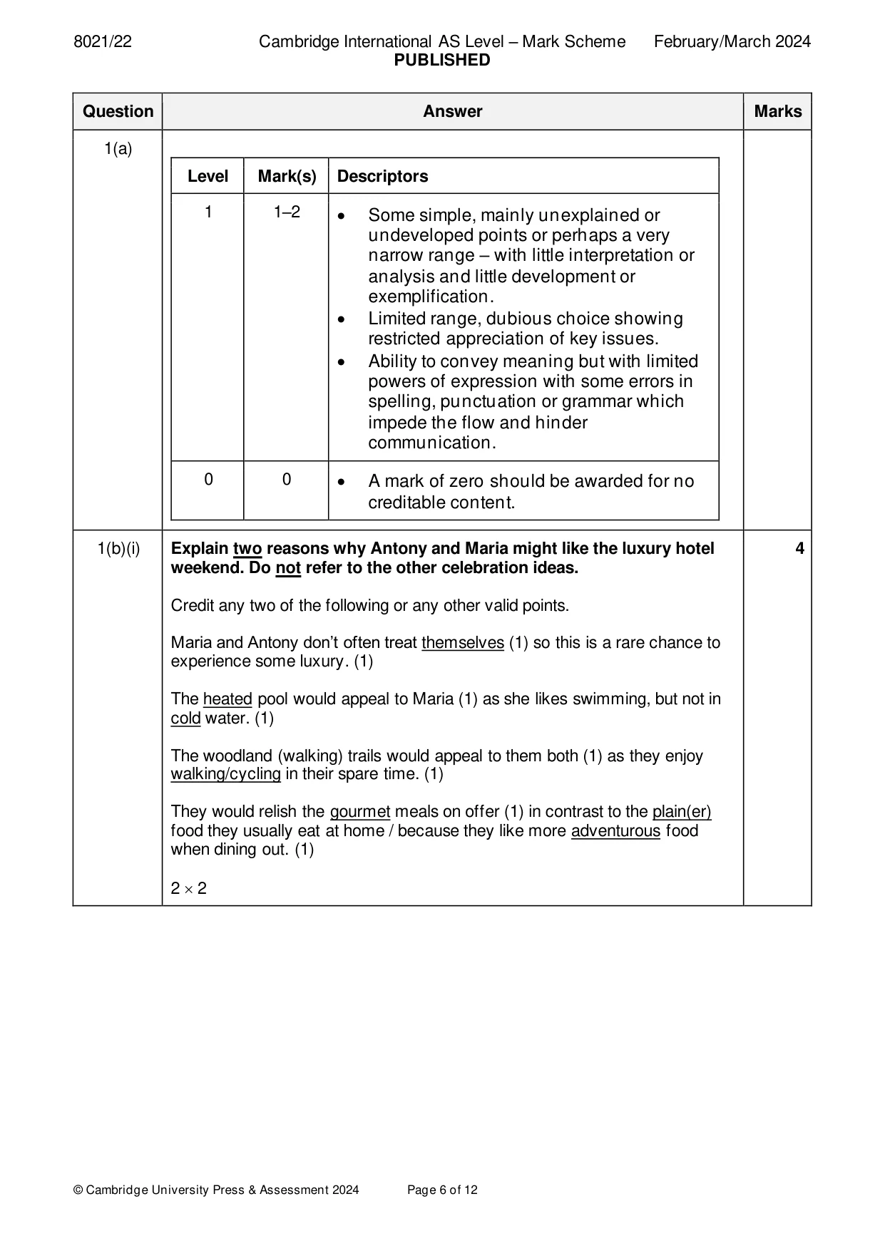 Mark scheme, page 6 of 12