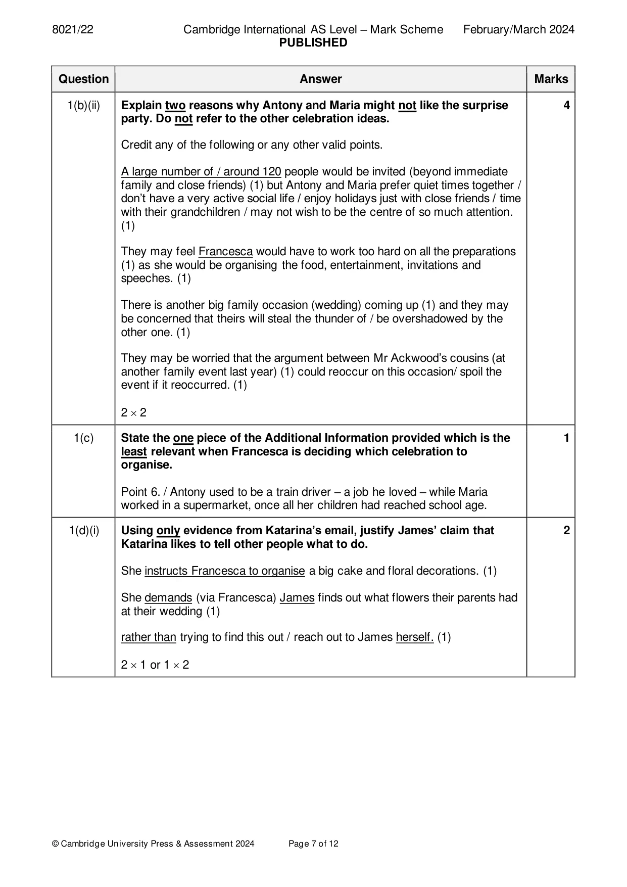 Mark scheme, page 7 of 12