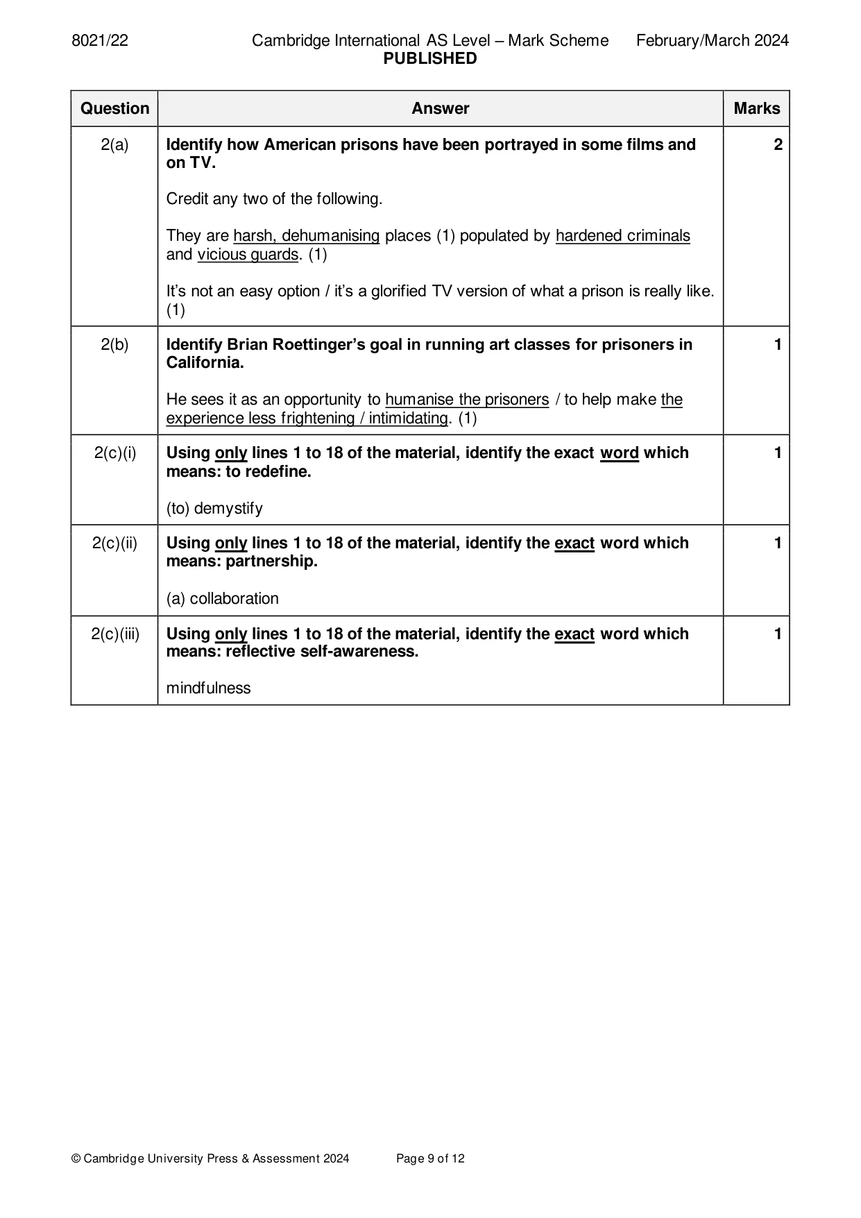 Mark scheme, page 9 of 12