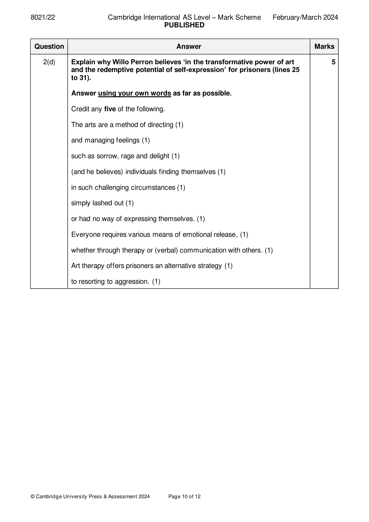 Mark scheme, page 10 of 12