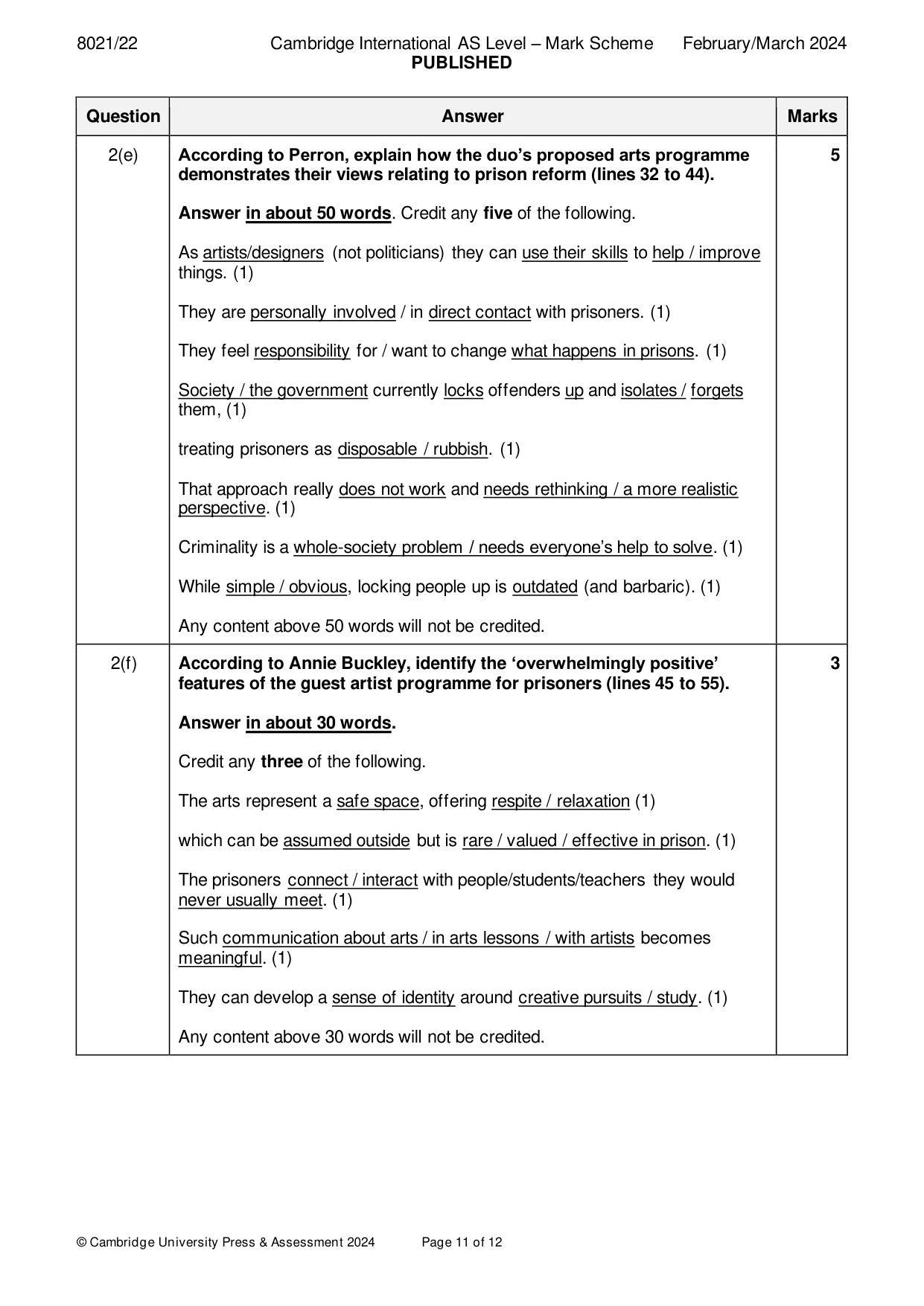 Mark scheme, page 11 of 12