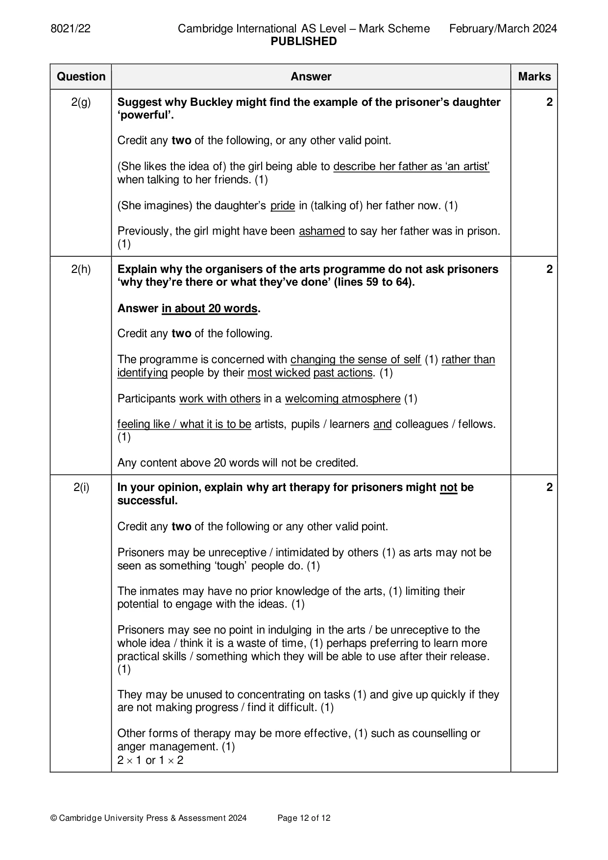 Mark scheme, page 12 of 12