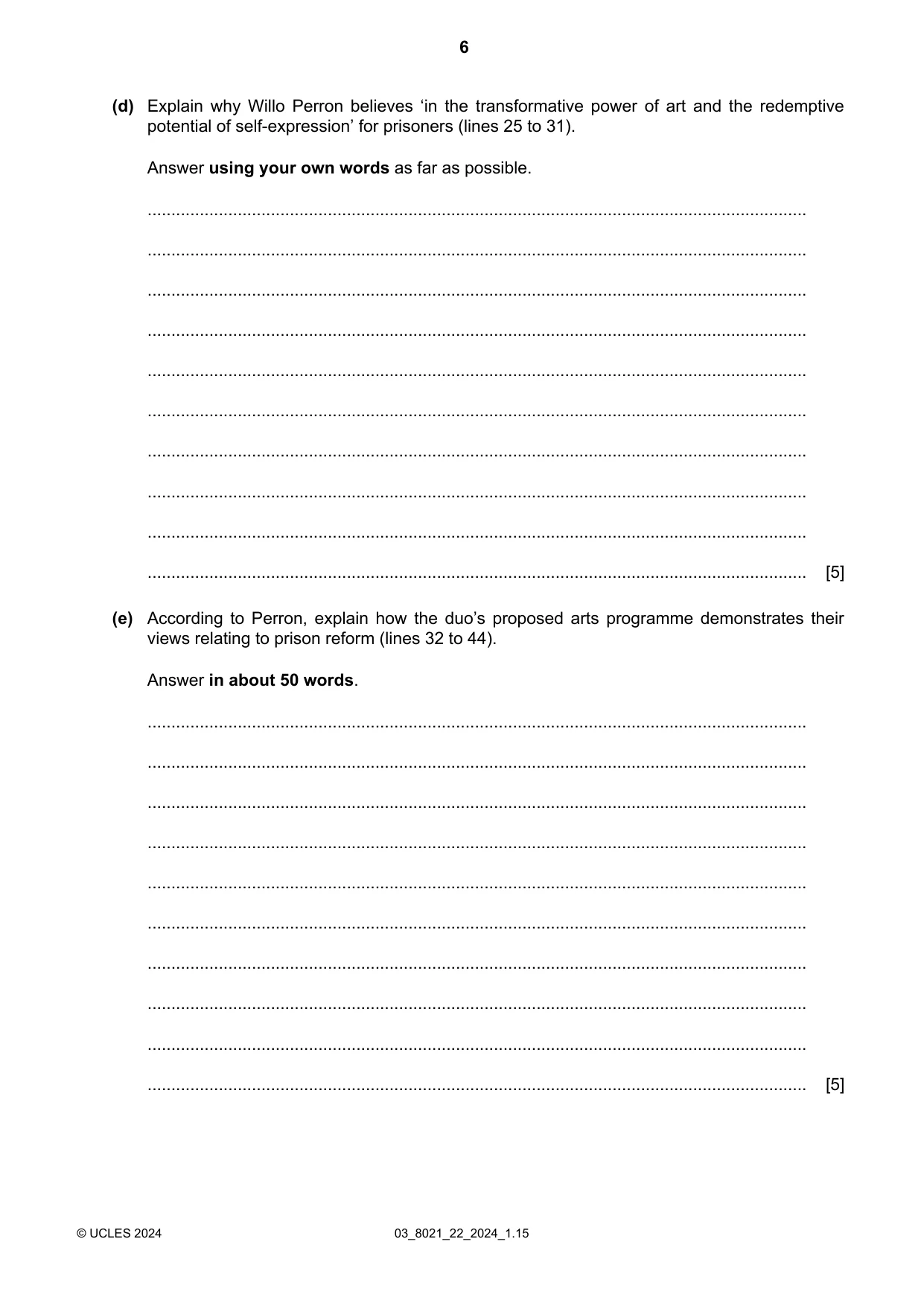 Cambridge A Level English General Paper 8021 2024 Feb/March Paper 2 · Variant 2 question paper, page 6 of 8