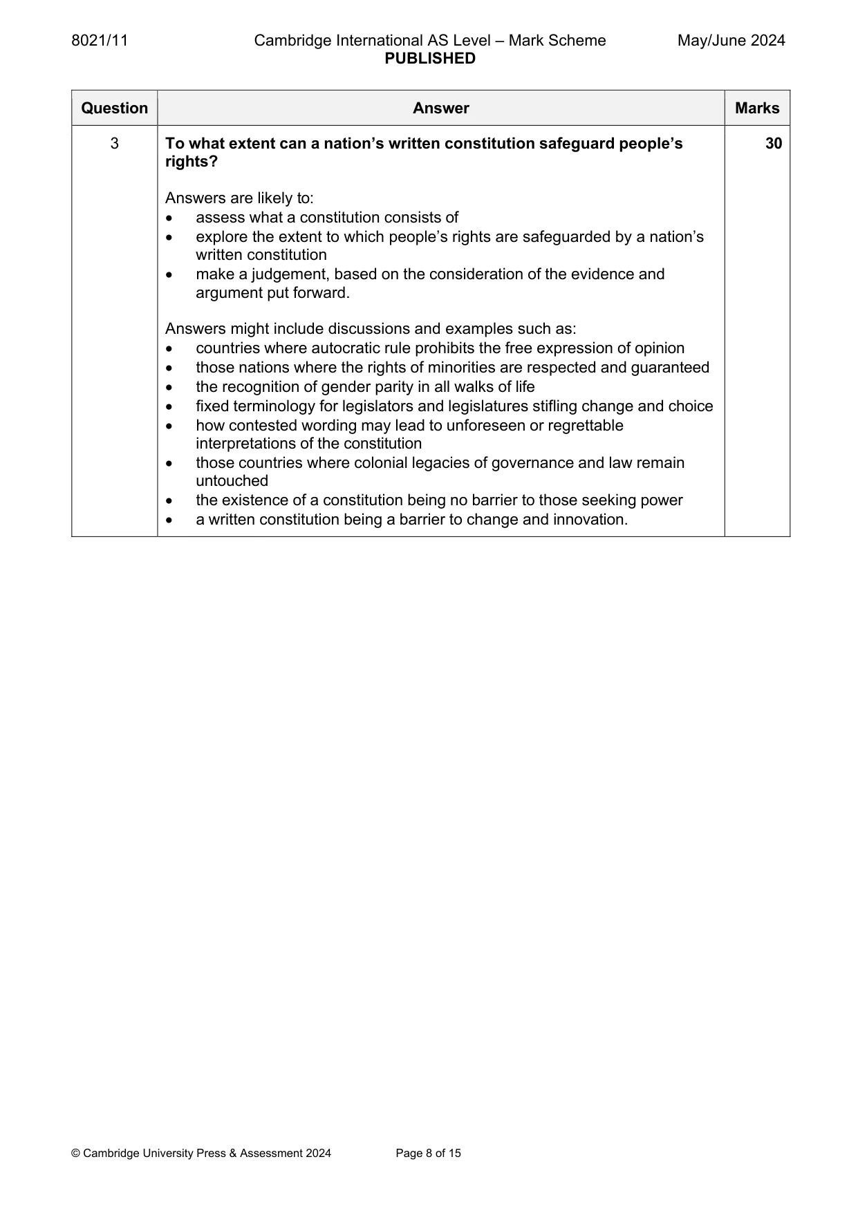 Mark scheme, page 8 of 15