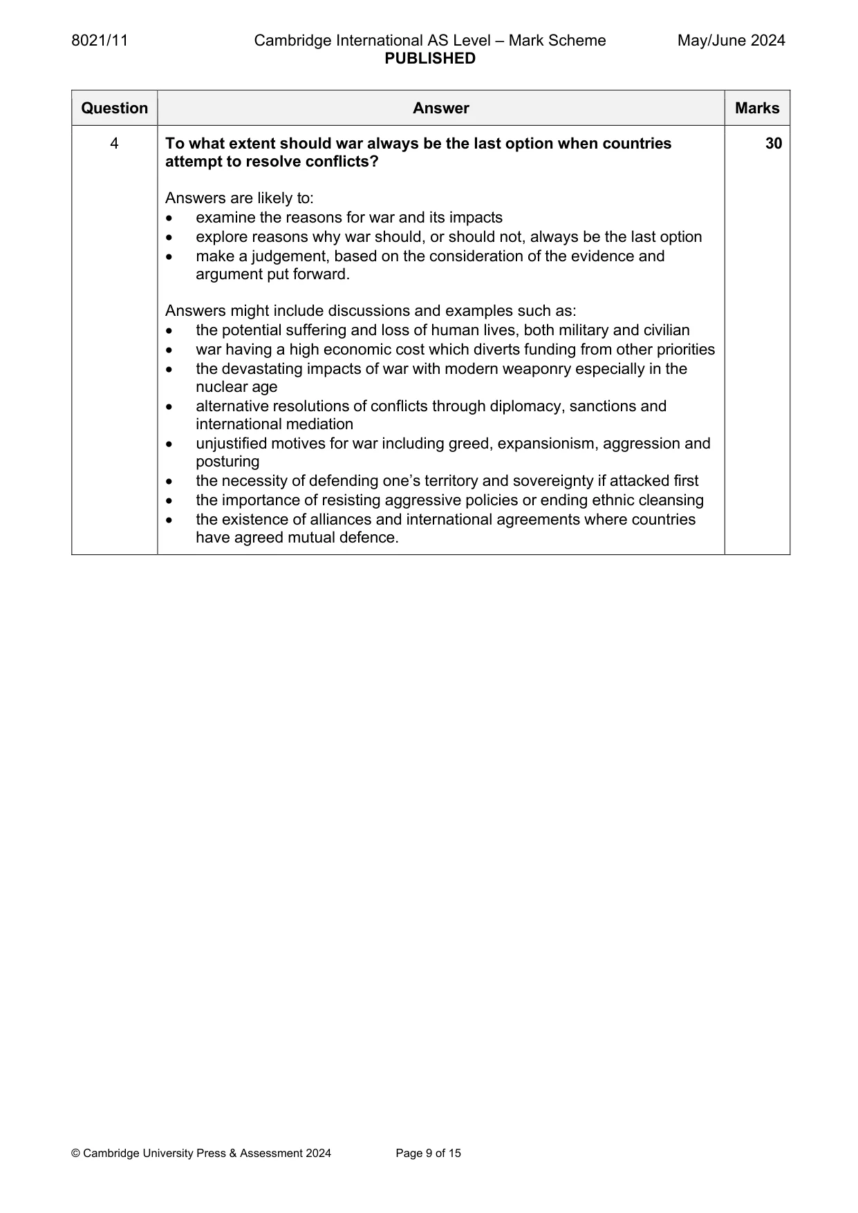Mark scheme, page 9 of 15