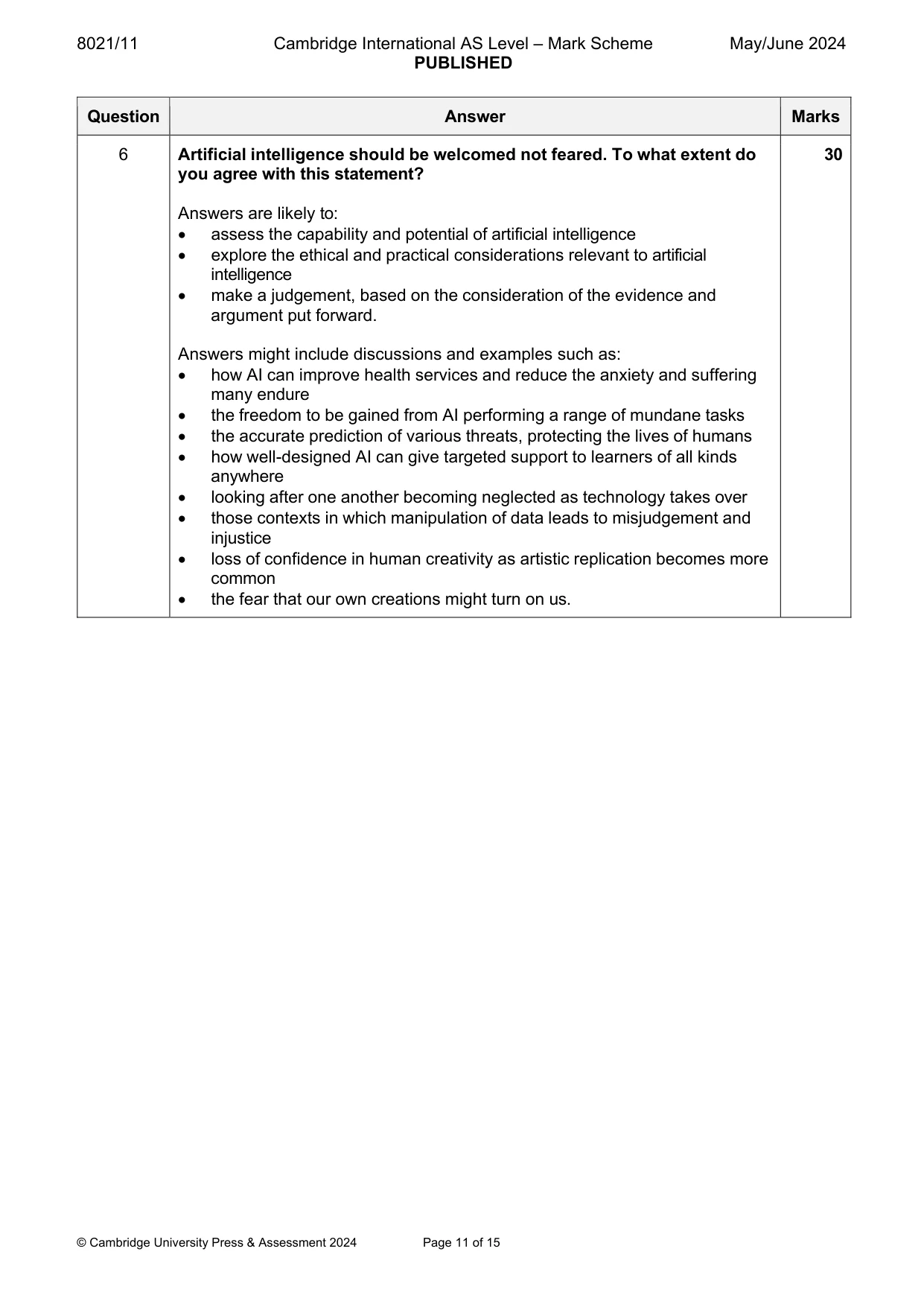Mark scheme, page 11 of 15
