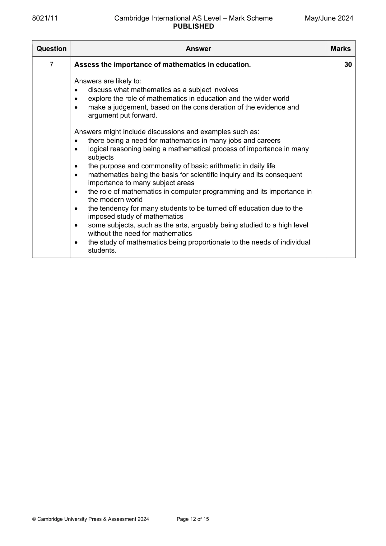 Mark scheme, page 12 of 15