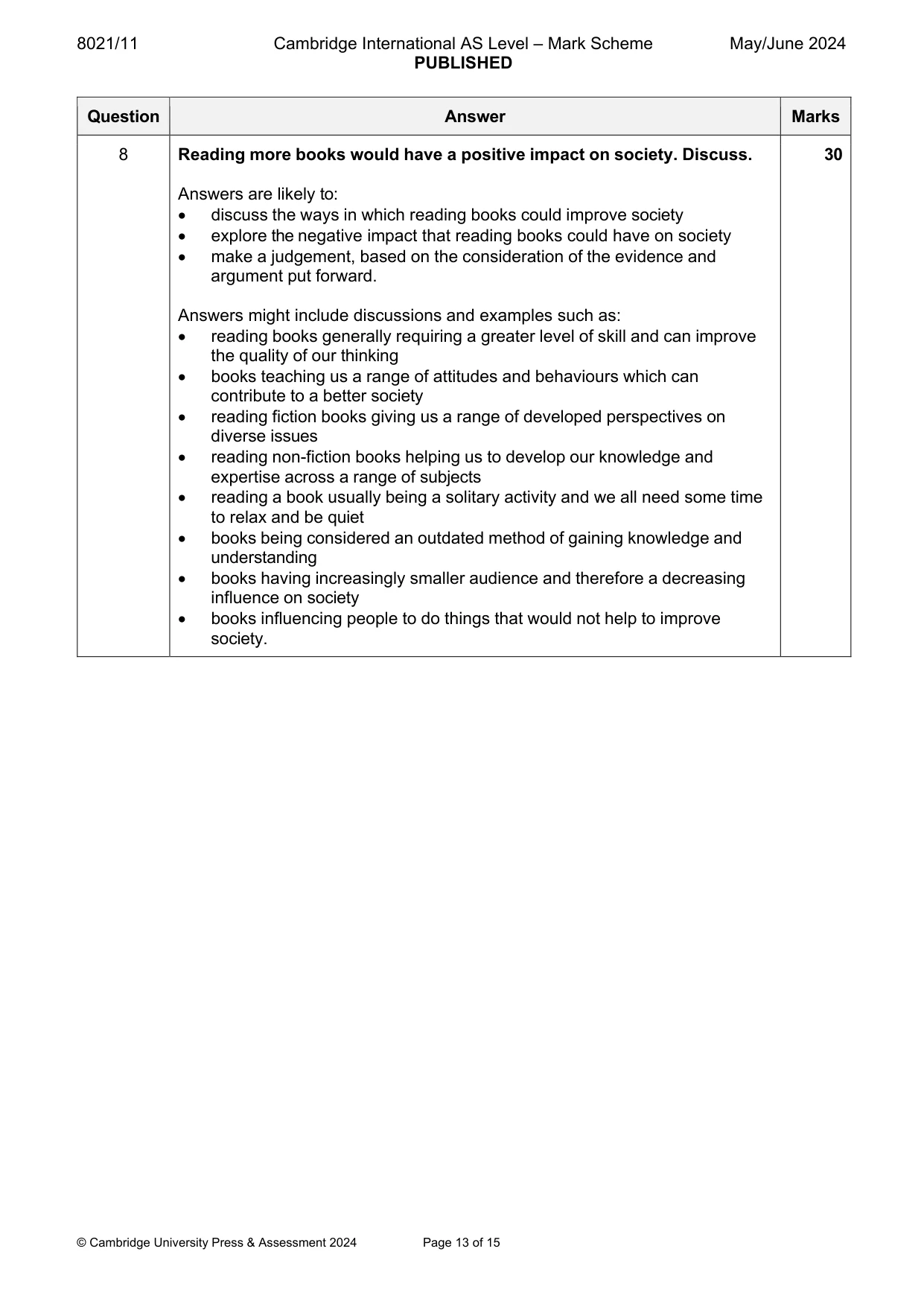 Mark scheme, page 13 of 15