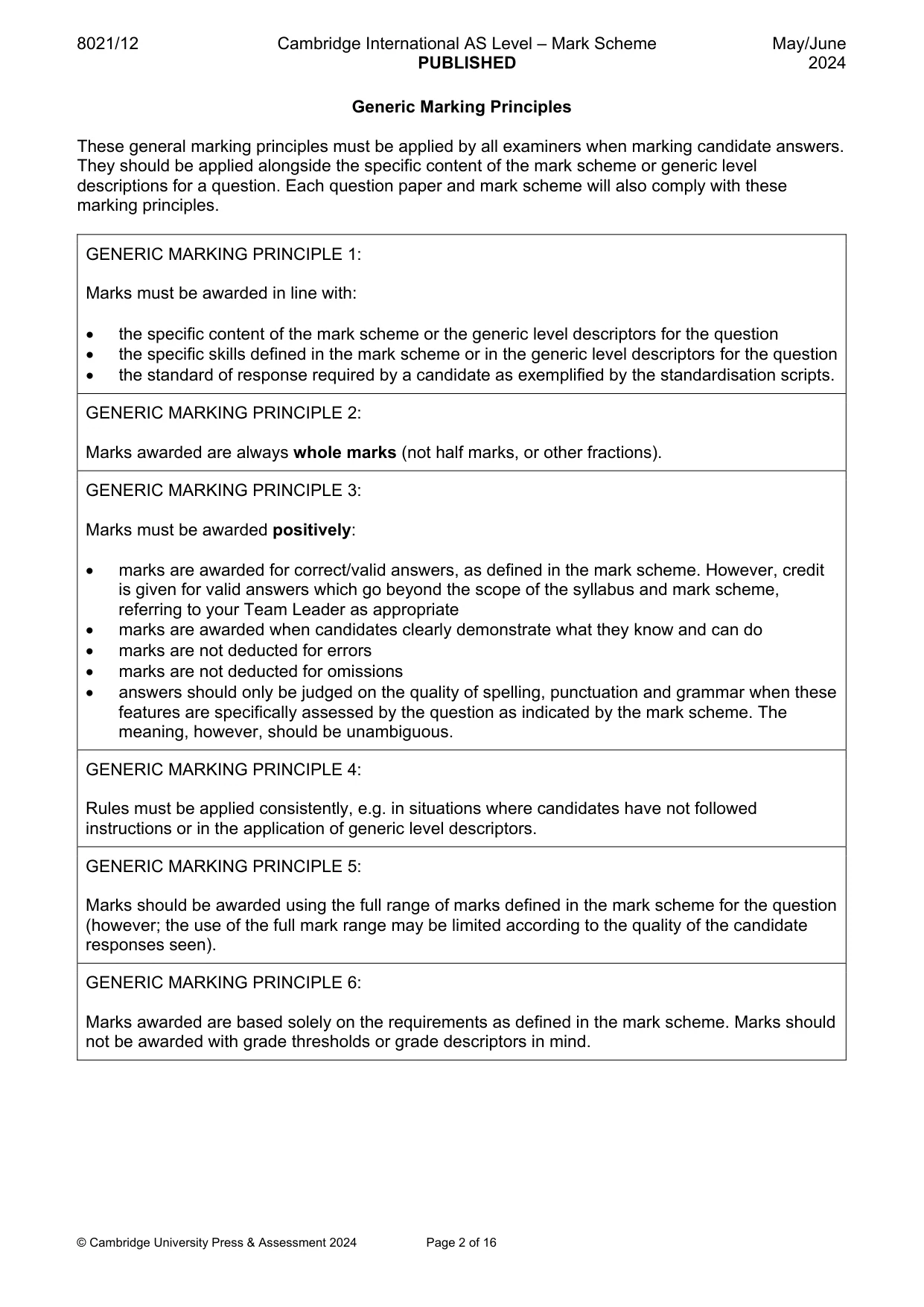 Mark scheme, page 2 of 16