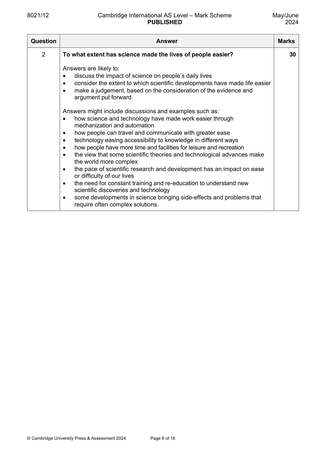Mark scheme, page 8 of 16