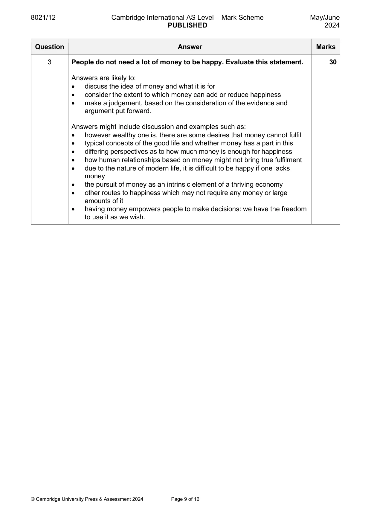 Mark scheme, page 9 of 16