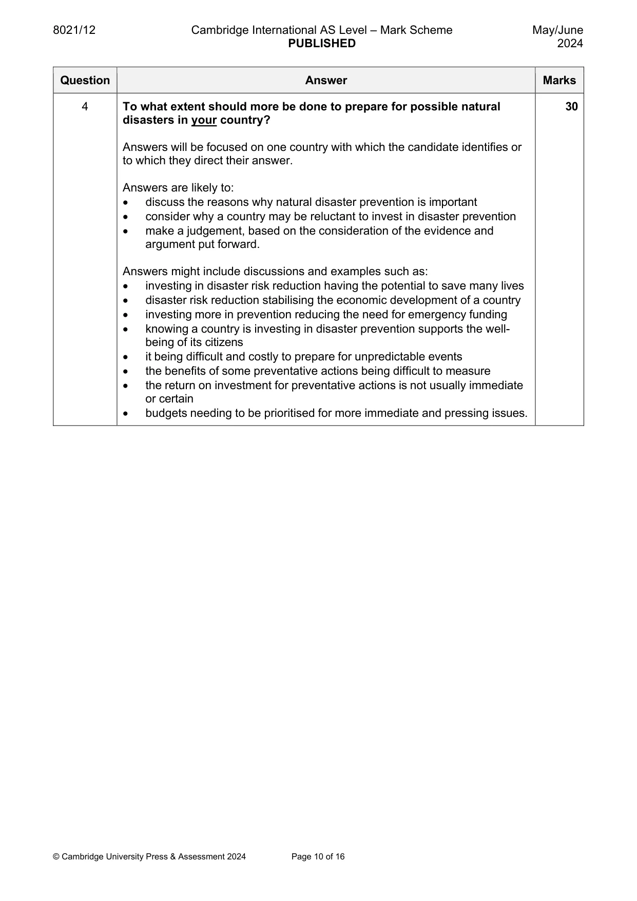 Mark scheme, page 10 of 16