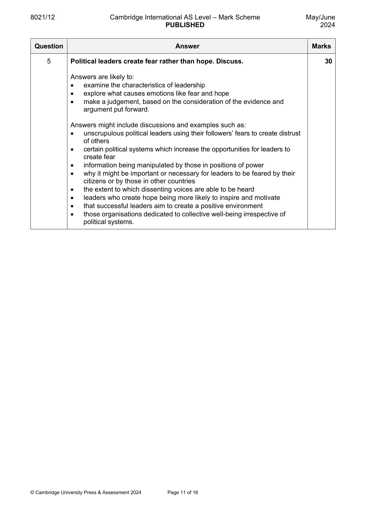 Mark scheme, page 11 of 16