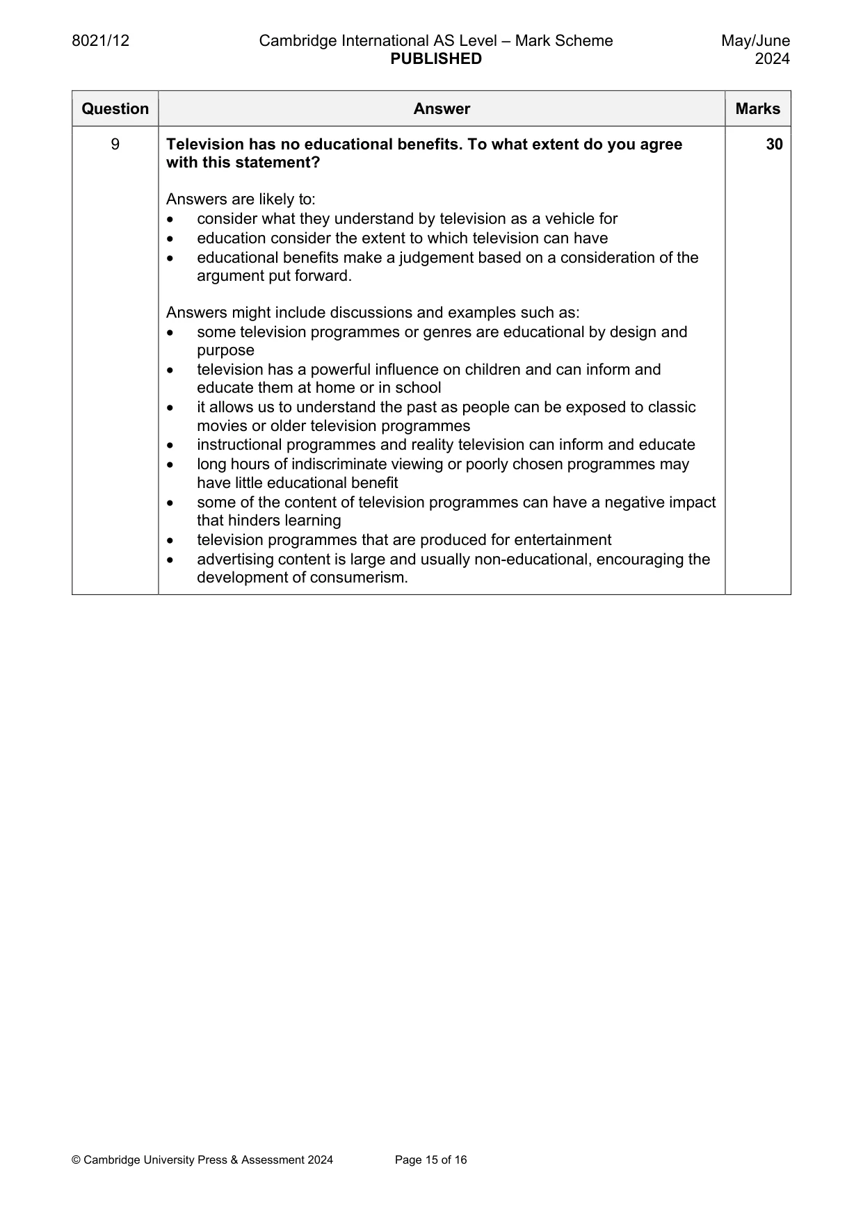 Mark scheme, page 15 of 16