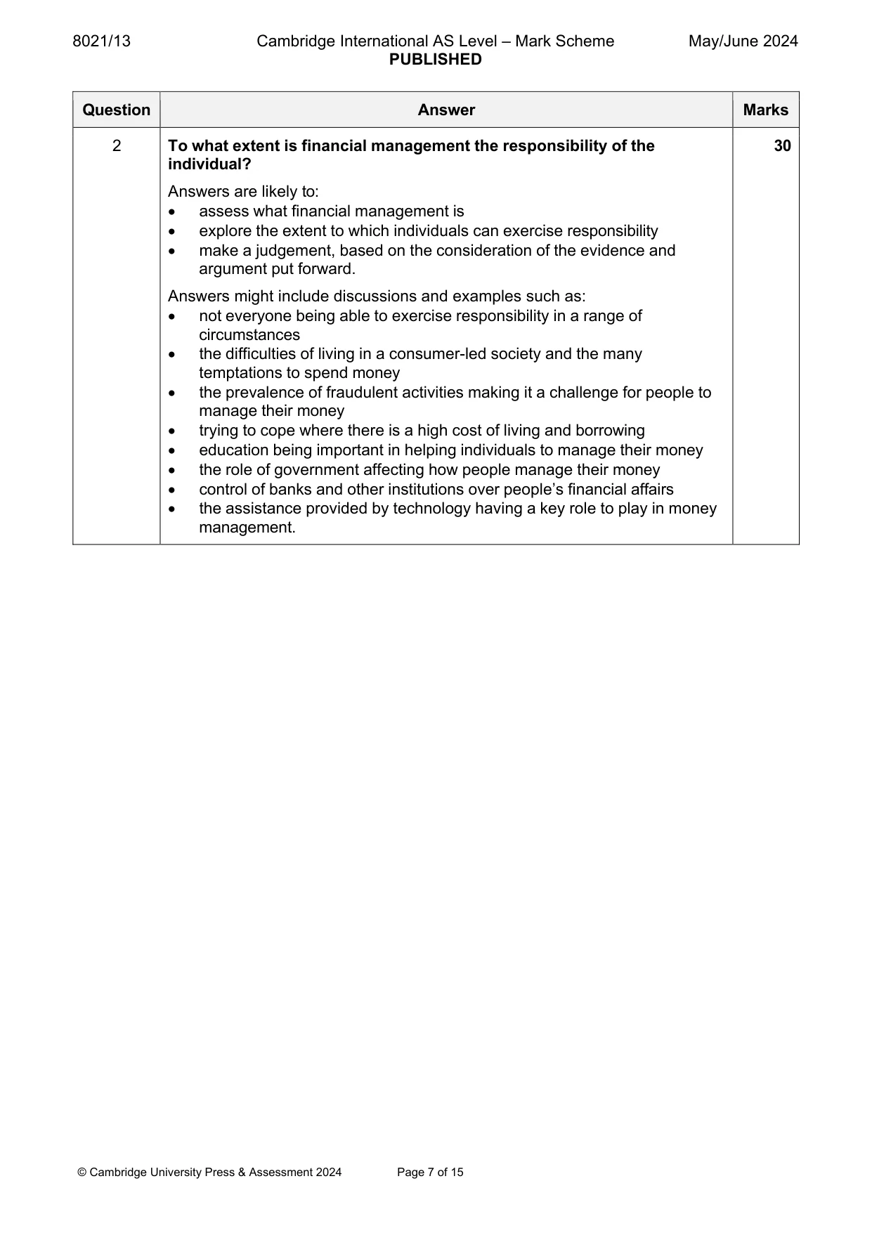 Mark scheme, page 7 of 15