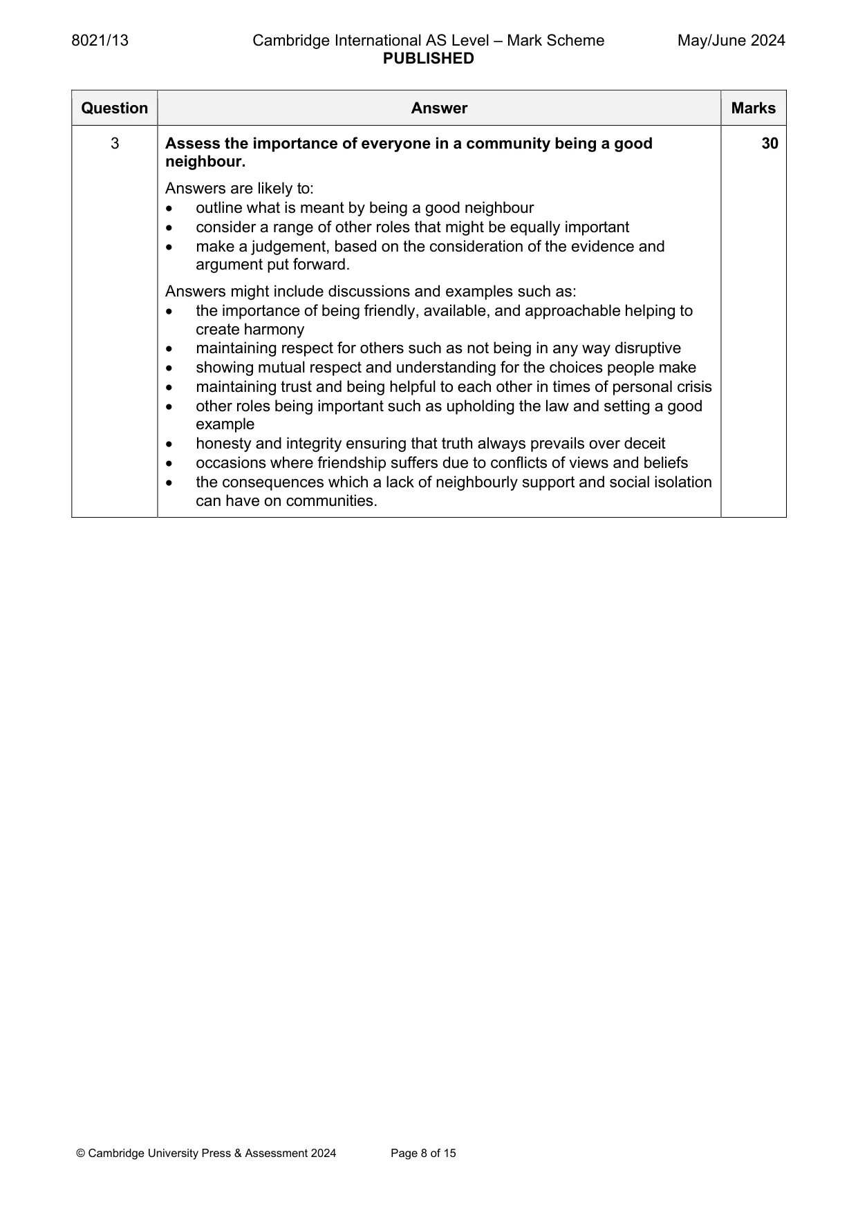 Mark scheme, page 8 of 15
