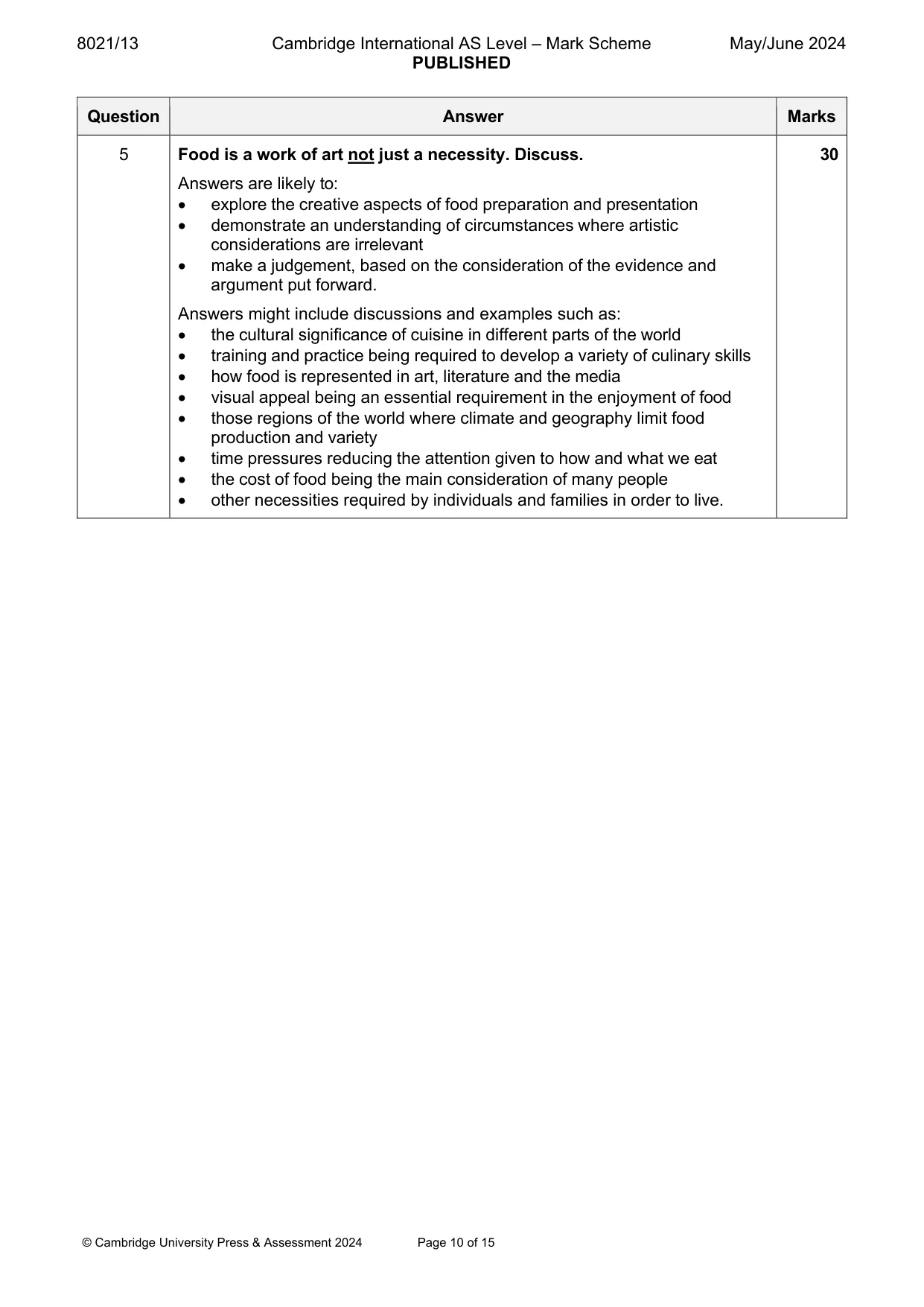 Mark scheme, page 10 of 15