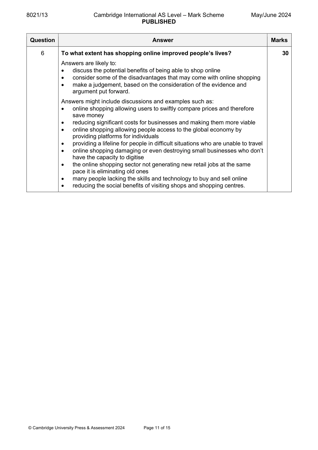 Mark scheme, page 11 of 15