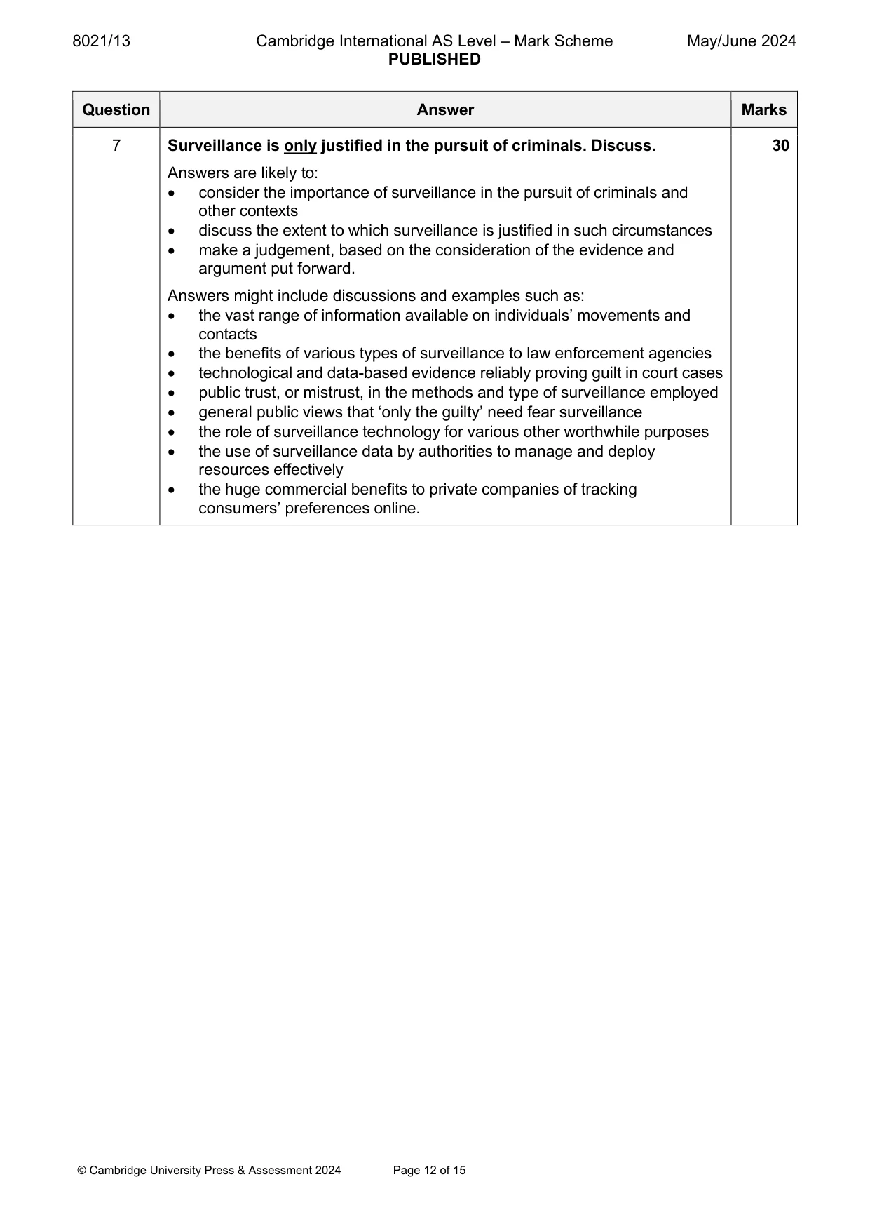 Mark scheme, page 12 of 15