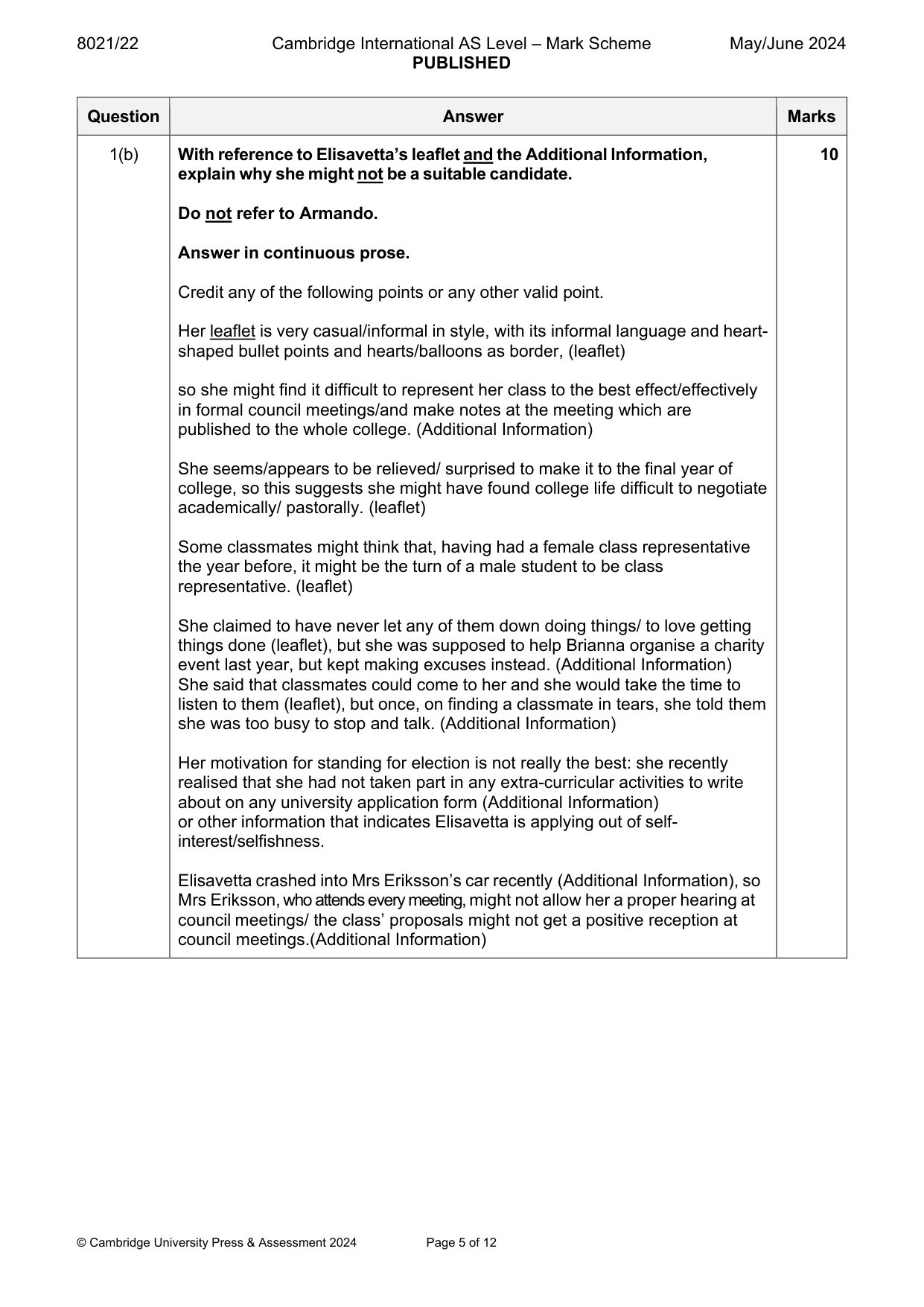 Mark scheme, page 5 of 12
