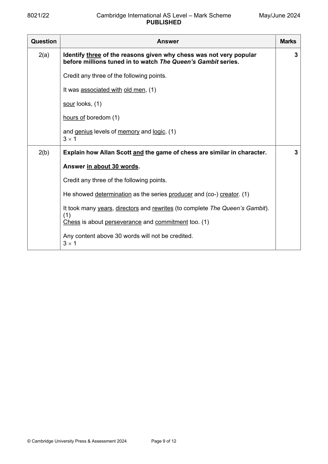 Mark scheme, page 9 of 12