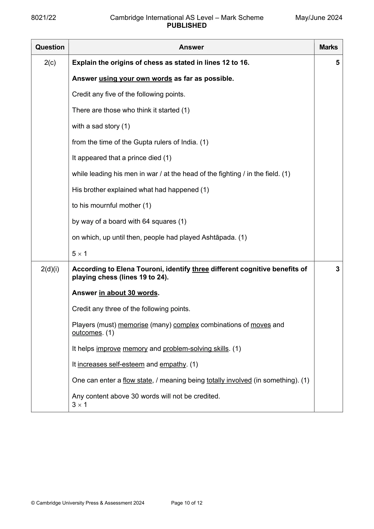 Mark scheme, page 10 of 12
